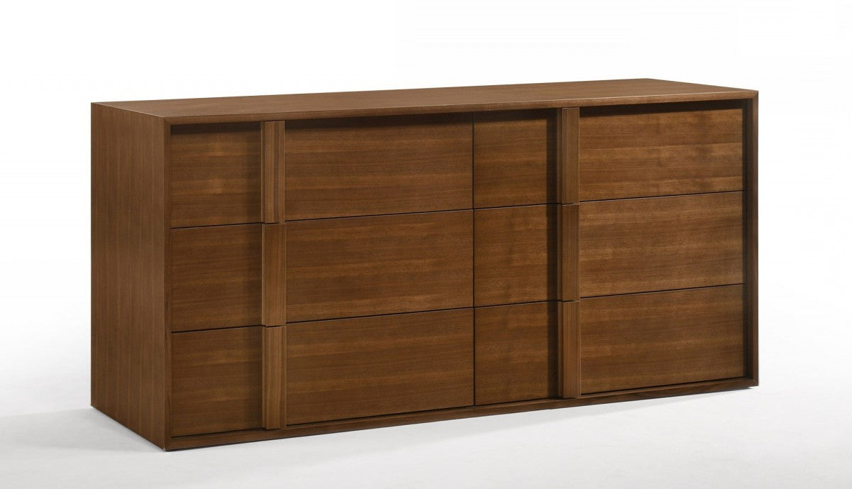 65" Walnut Solid Wood Six Drawer Double Dresser