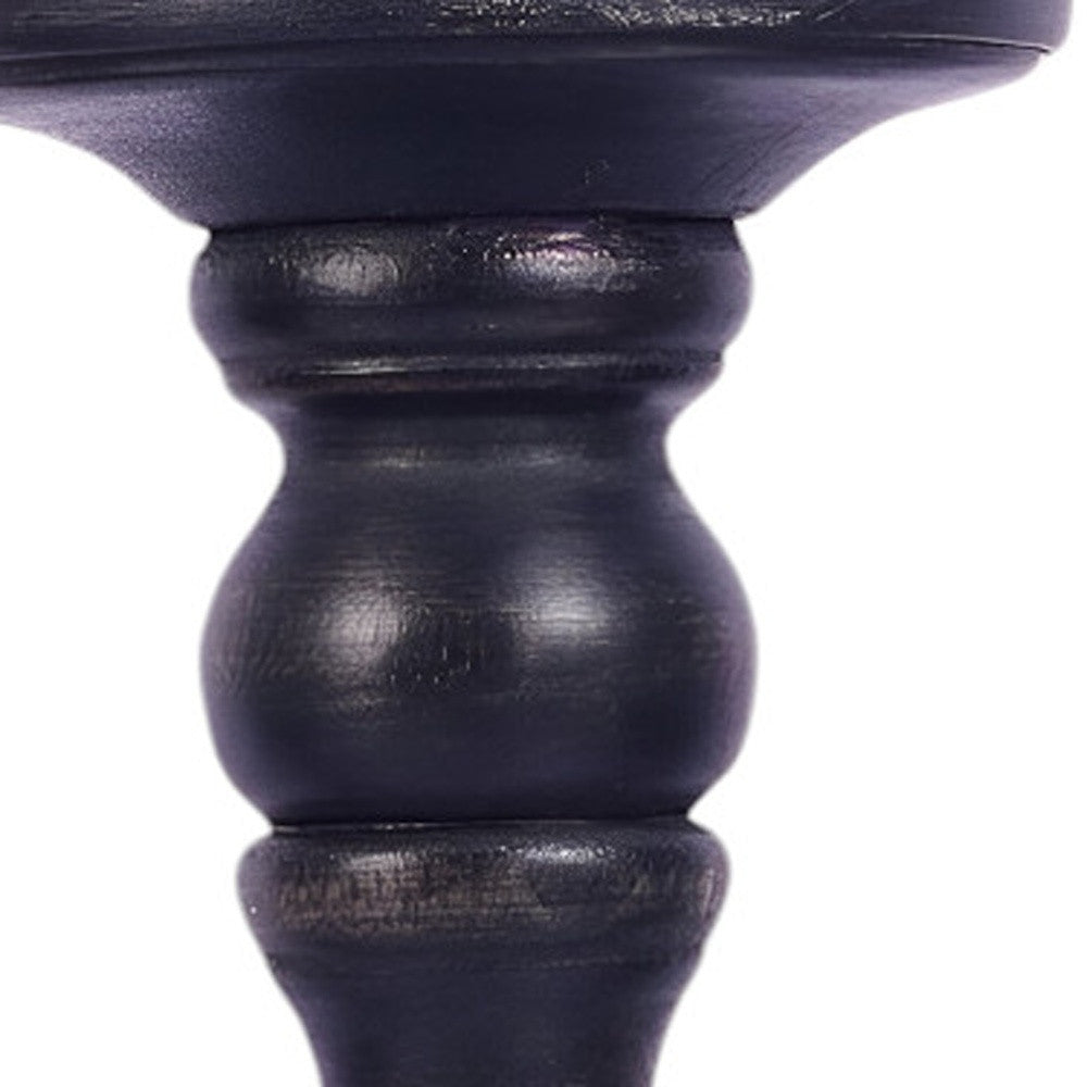 Set of Three Matte Black Genuine Wood Hand Carved Pillar Candle Holders