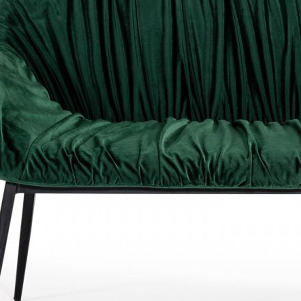 56" Green and Black Velvet Upholstered Dining Bench