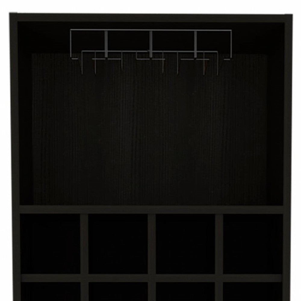 71" Black Tall Bar Cabinet with Two Door Panels and Top Wine Glass Rack