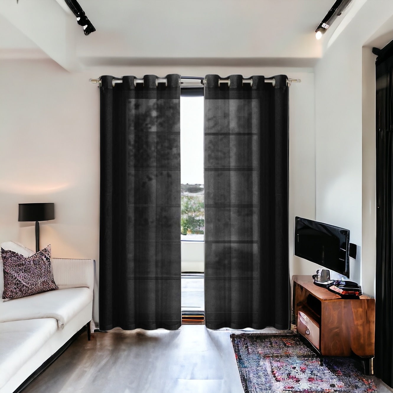 Set of Two 84"  Black Solid Modern Window Panels