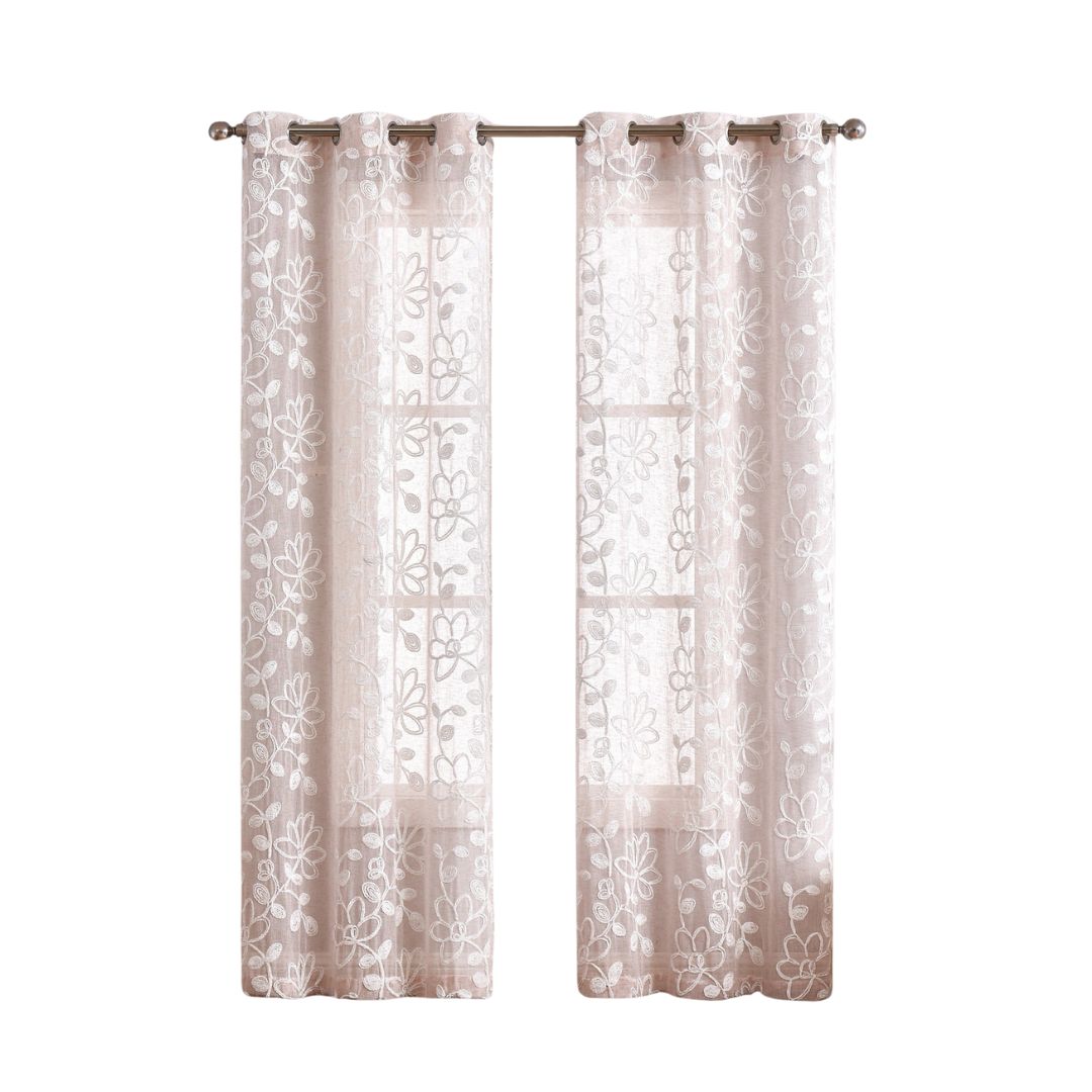 Set of Two 84"  Blush Floral Embroidered Window Panels