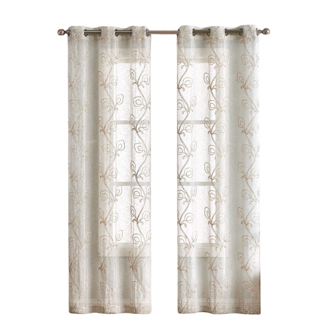 Set of Two 84"  Beige Boho Embroidered Window Panels