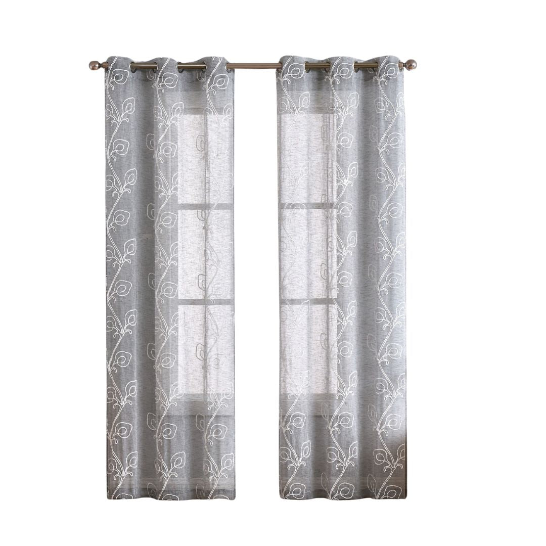 Set of Two 96"  Silver Boho Embroidered Window Panels