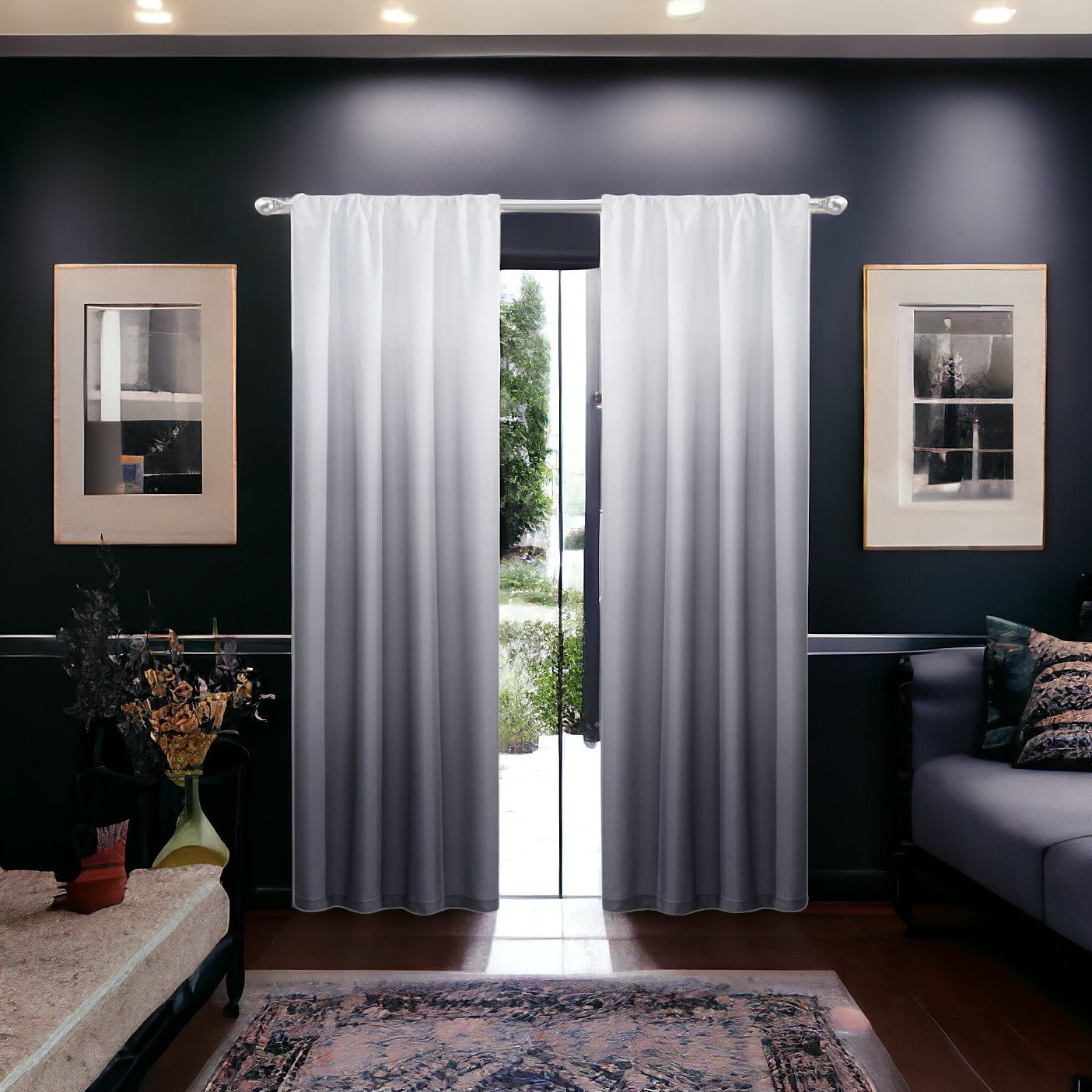 Set of Two 84"  Black Ombre Shades Window Panels