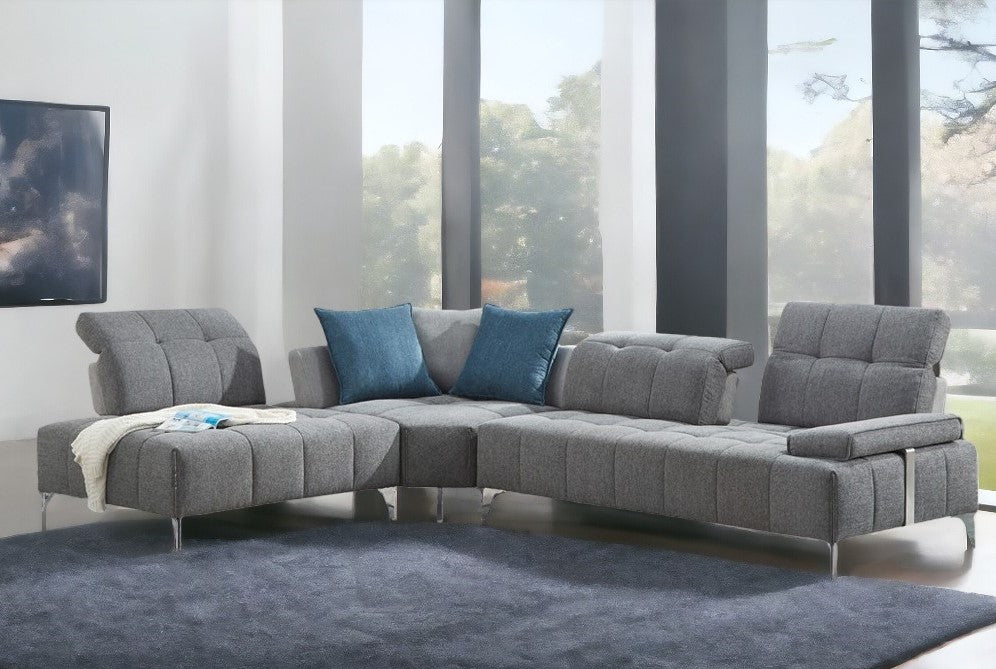 Gray Polyester Modular L Shaped Three Piece Corner Sectional