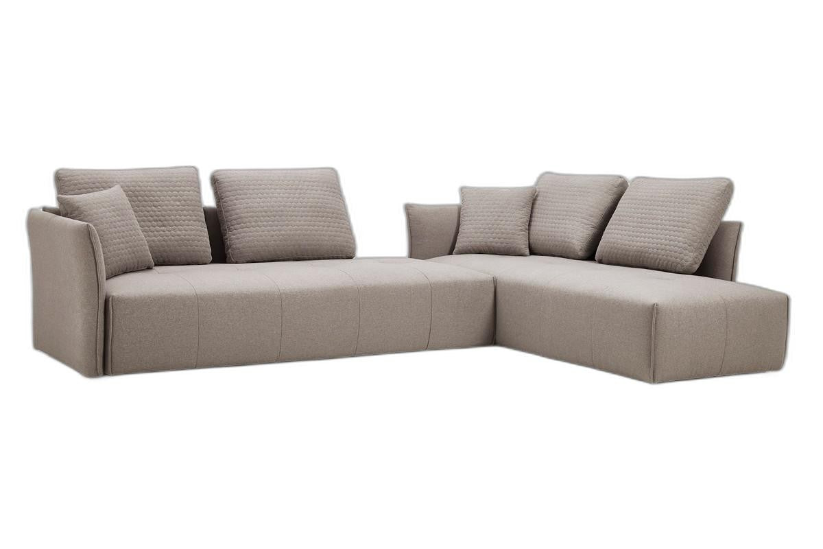 Light Gray Polyester Modular L Shaped Two Piece Sofa and Chaise Sectional And Toss Pillows