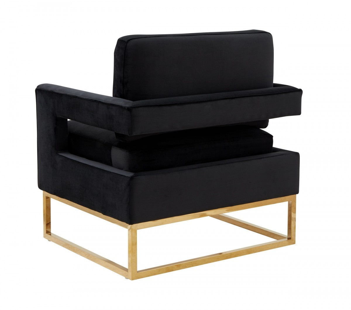 34" Black And Gold Velvet Arm Chair