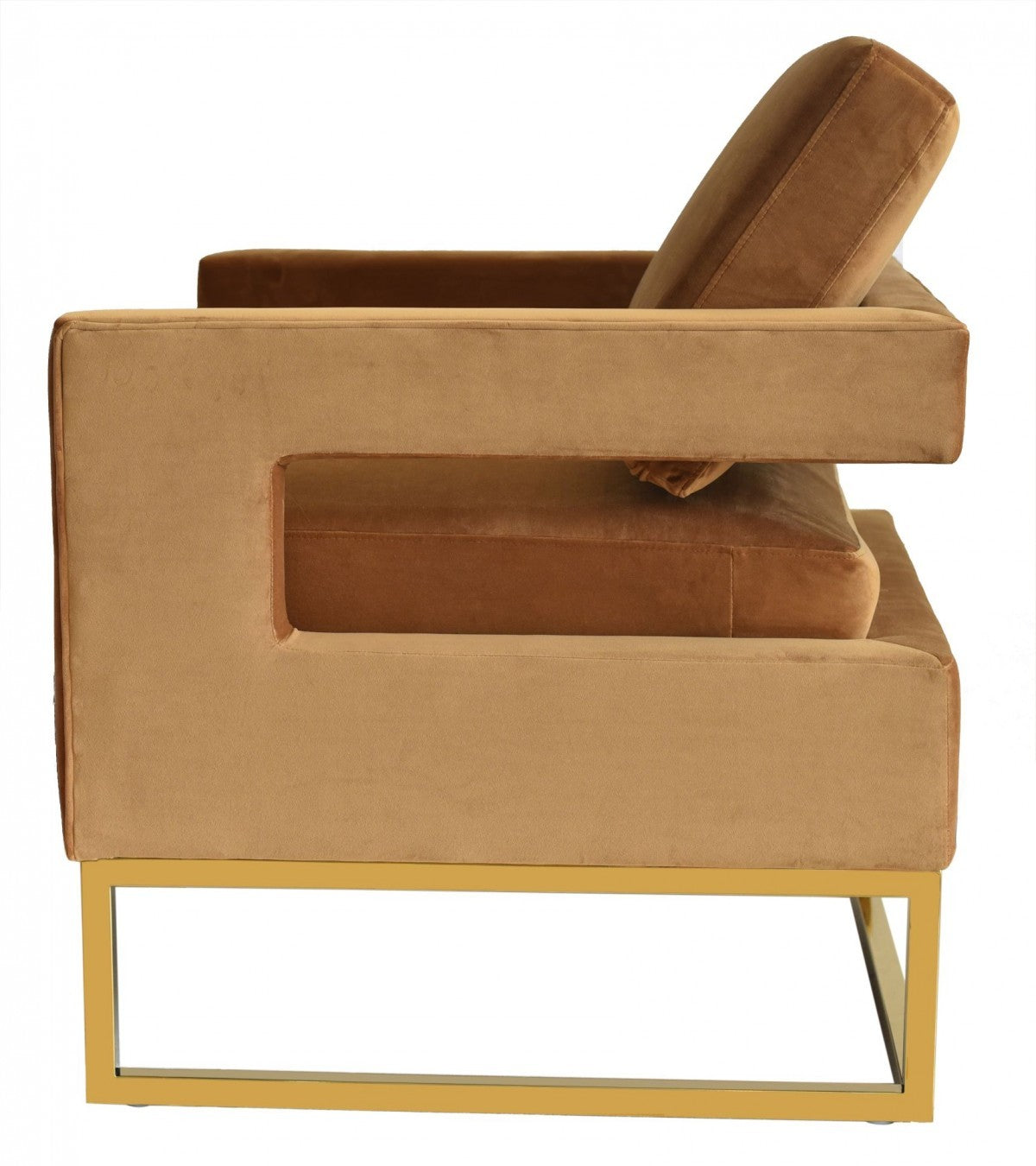 34" Camel And Gold Velvet Arm Chair