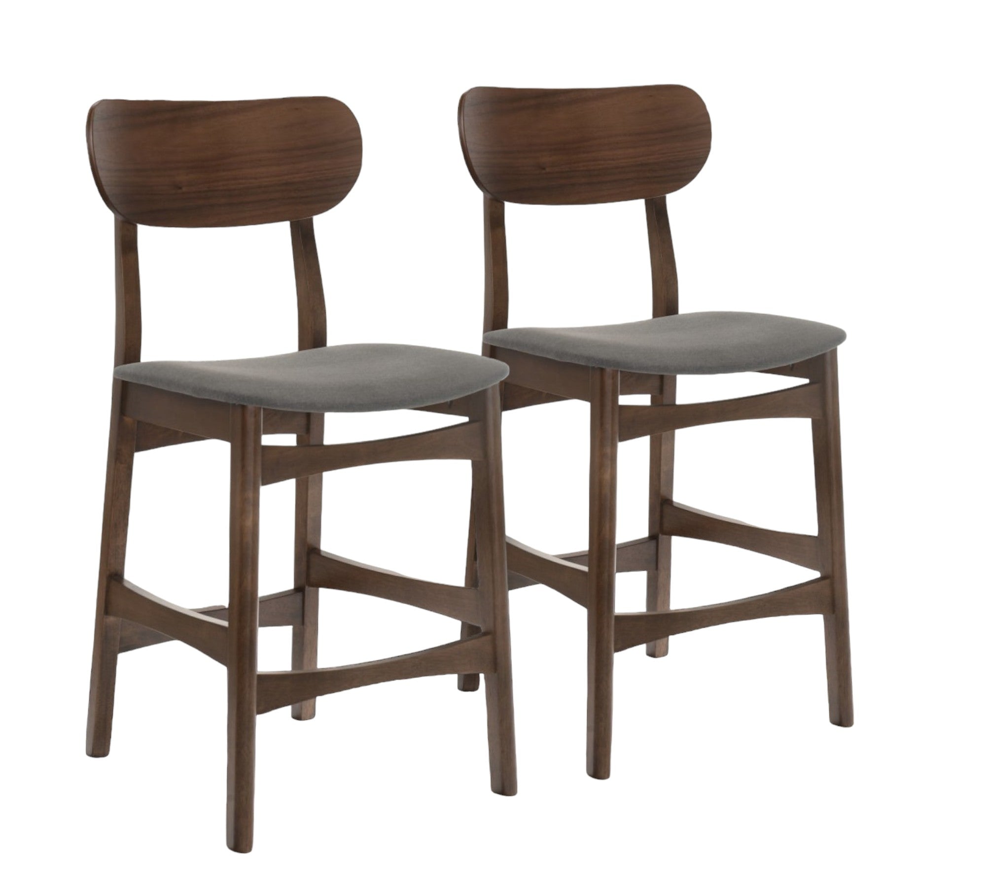 Set of Two 29" Gray And Brown Solid Wood Low Back Bar Height Bar Chairs