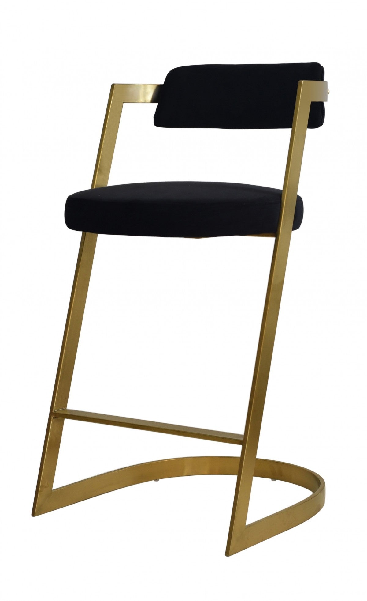 26" Black And Gold Velvet And Stainless Steel Low Back Counter Height Bar Chair