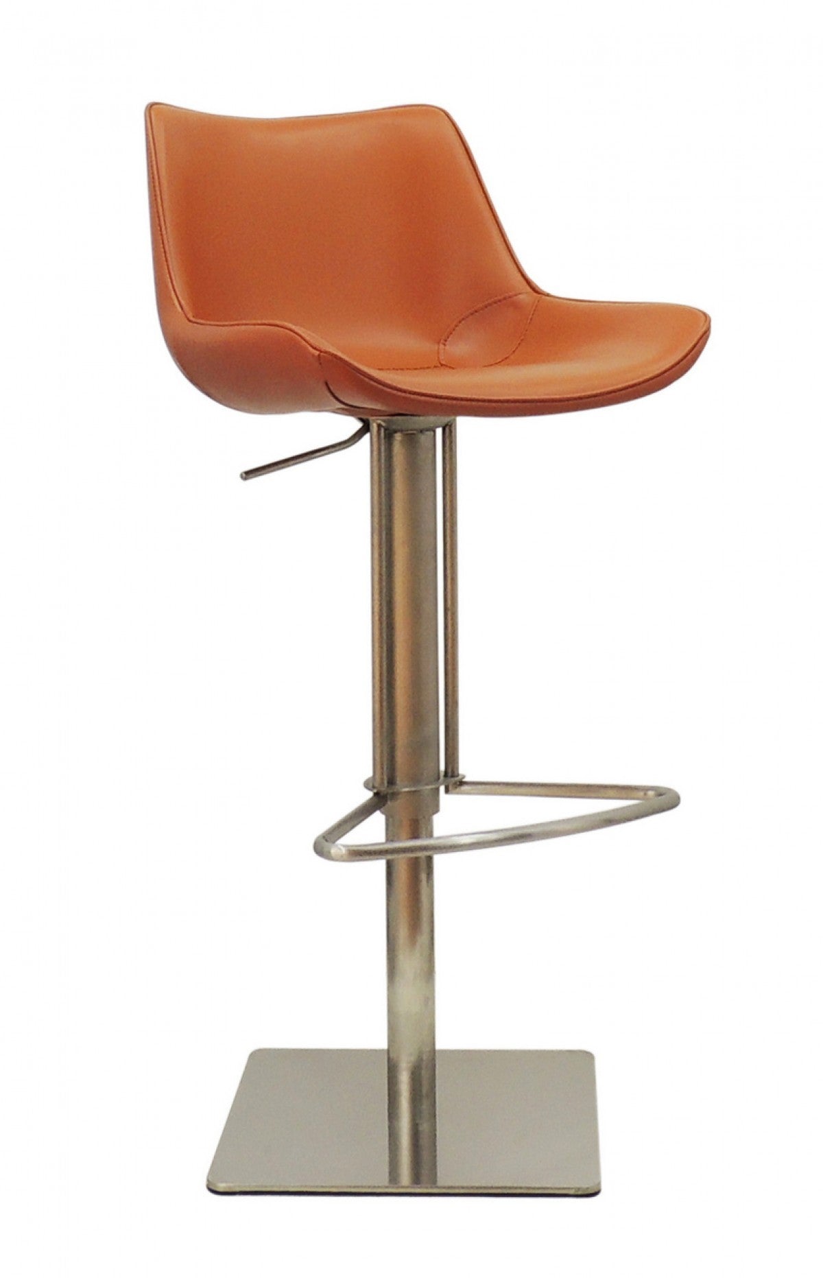 Adjustable Height Terra Cotta And Silver Faux Leather And Stainless Steel Swivel Bar Height Bar Chair