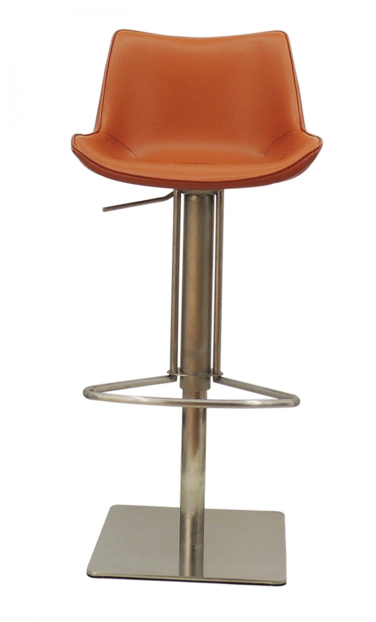 Adjustable Height Terra Cotta And Silver Faux Leather And Stainless Steel Swivel Bar Height Bar Chair