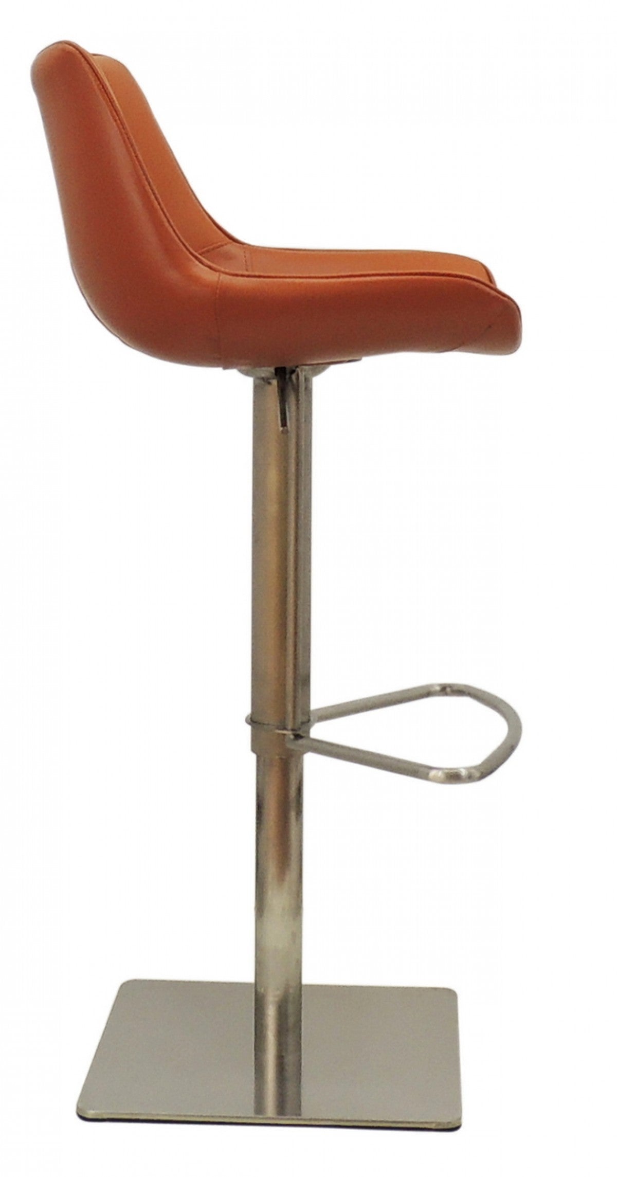 Adjustable Height Terra Cotta And Silver Faux Leather And Stainless Steel Swivel Bar Height Bar Chair