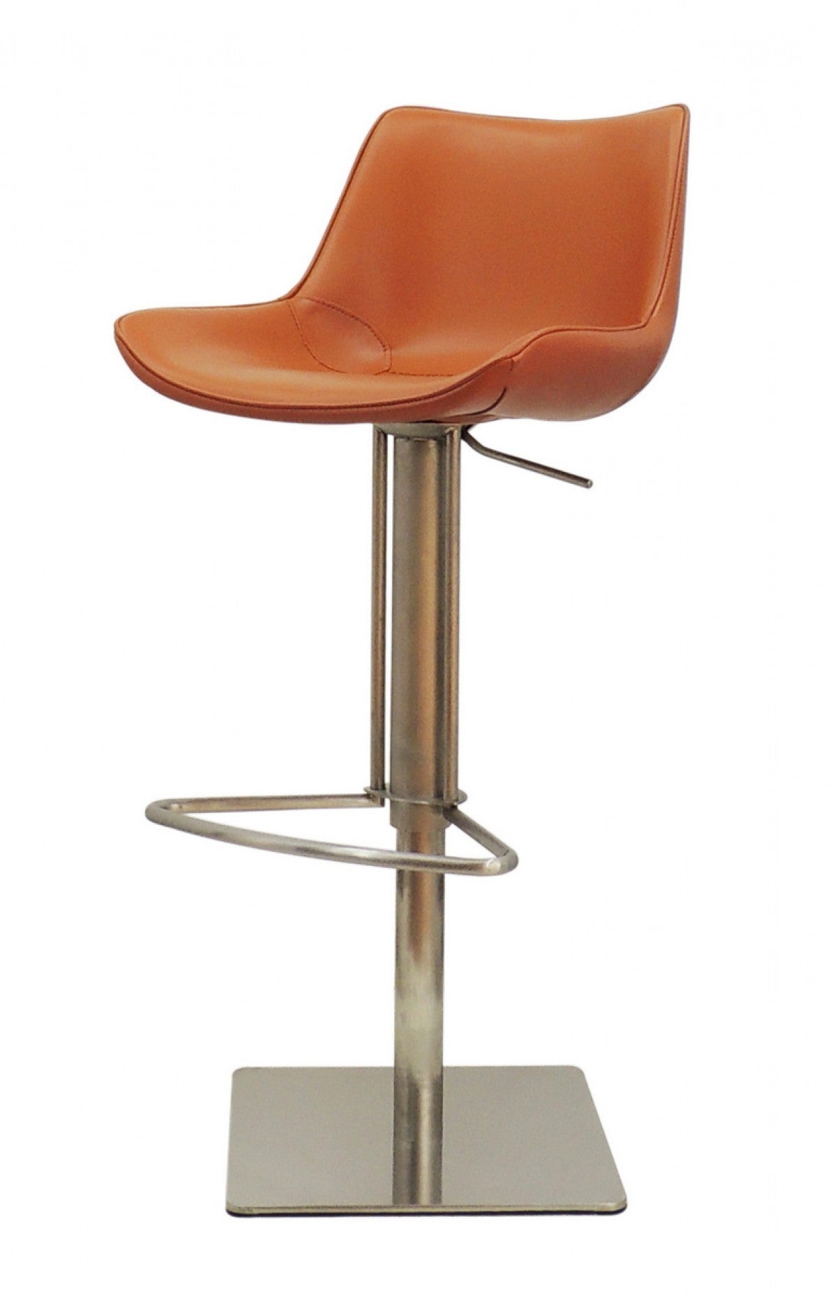 Adjustable Height Terra Cotta And Silver Faux Leather And Stainless Steel Swivel Bar Height Bar Chair