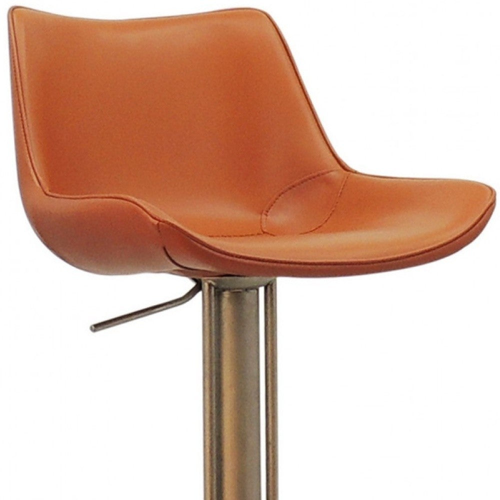 Adjustable Height Terra Cotta And Silver Faux Leather And Stainless Steel Swivel Bar Height Bar Chair