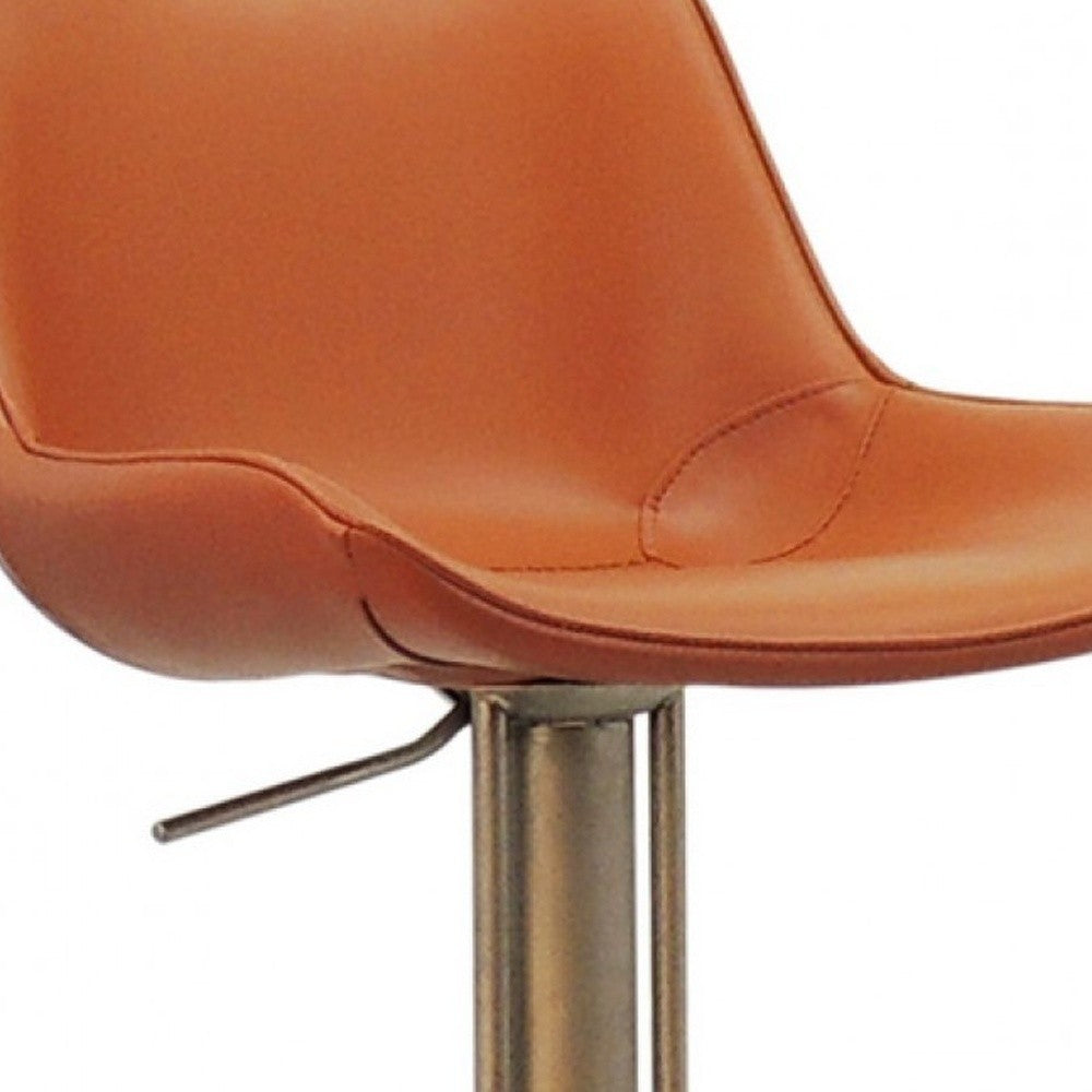 Adjustable Height Terra Cotta And Silver Faux Leather And Stainless Steel Swivel Bar Height Bar Chair