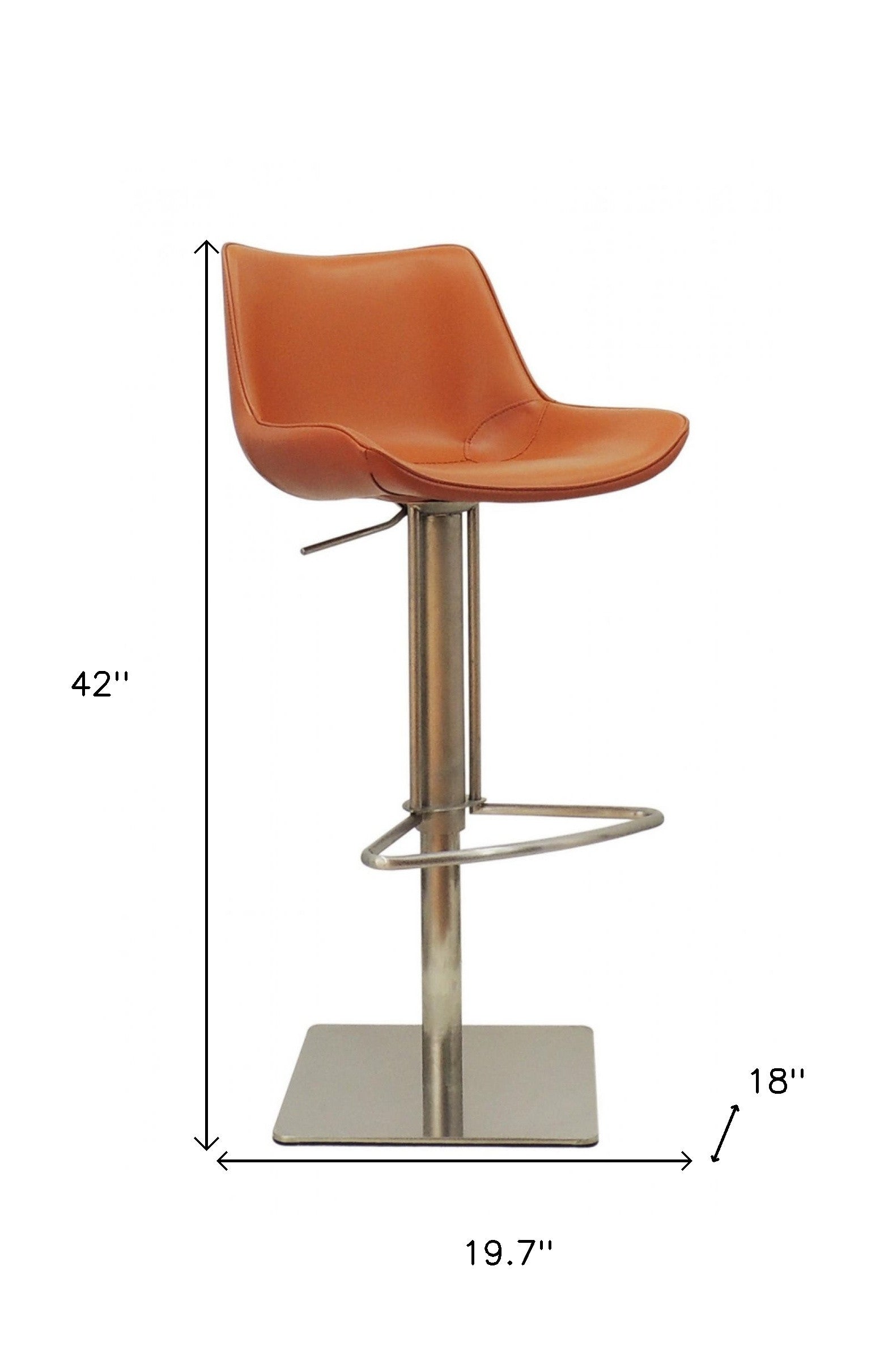 Adjustable Height Terra Cotta And Silver Faux Leather And Stainless Steel Swivel Bar Height Bar Chair