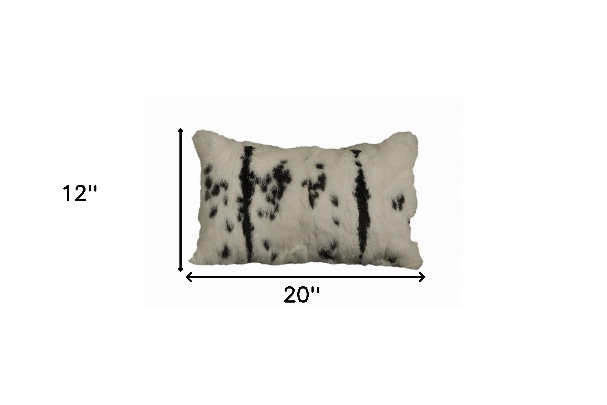 12" X 20" Black And White Rabbit Zippered Natural Fur Animal Print Throw Pillow