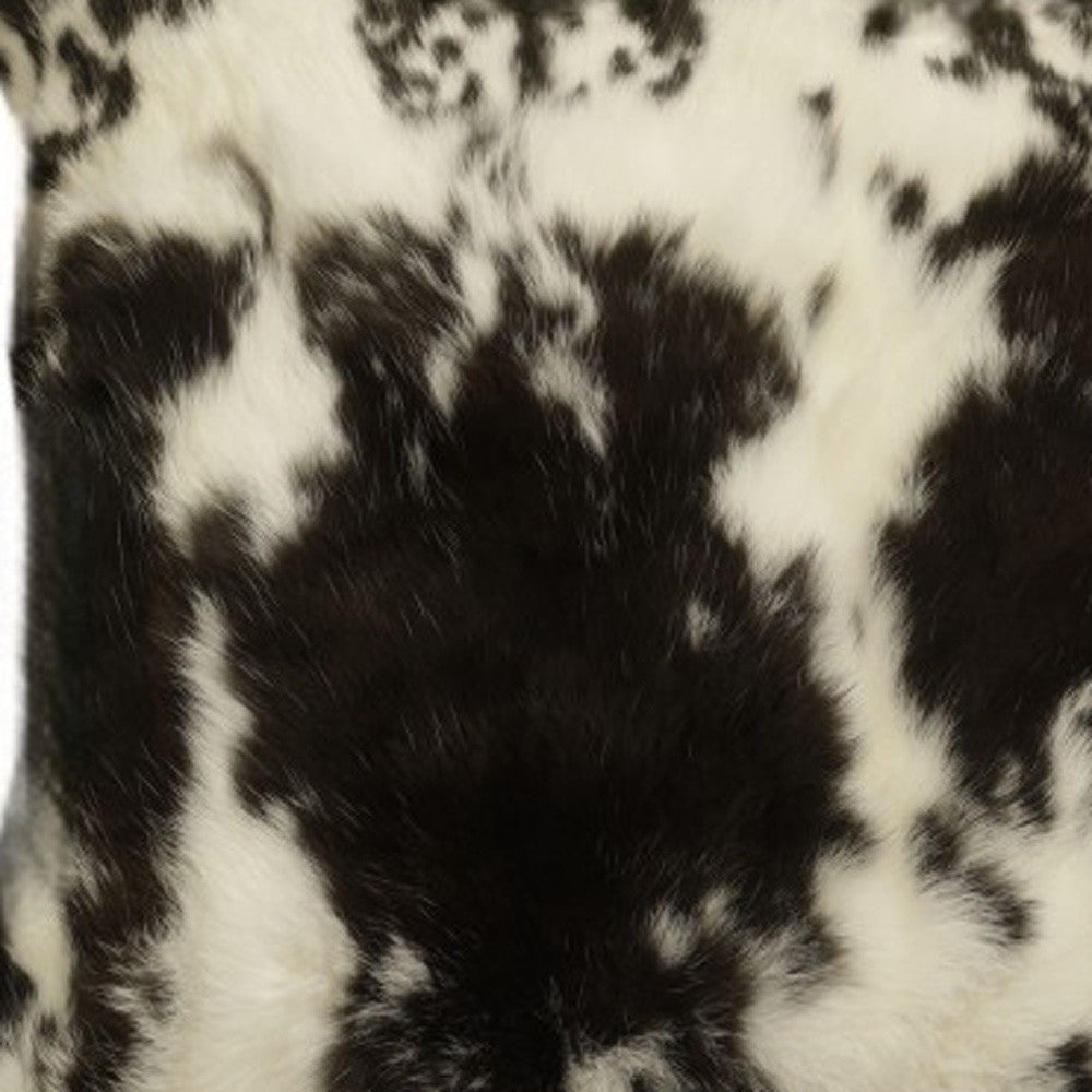 Set of Two 18" Black and White Rabbit Natural Fur Throw Pillow