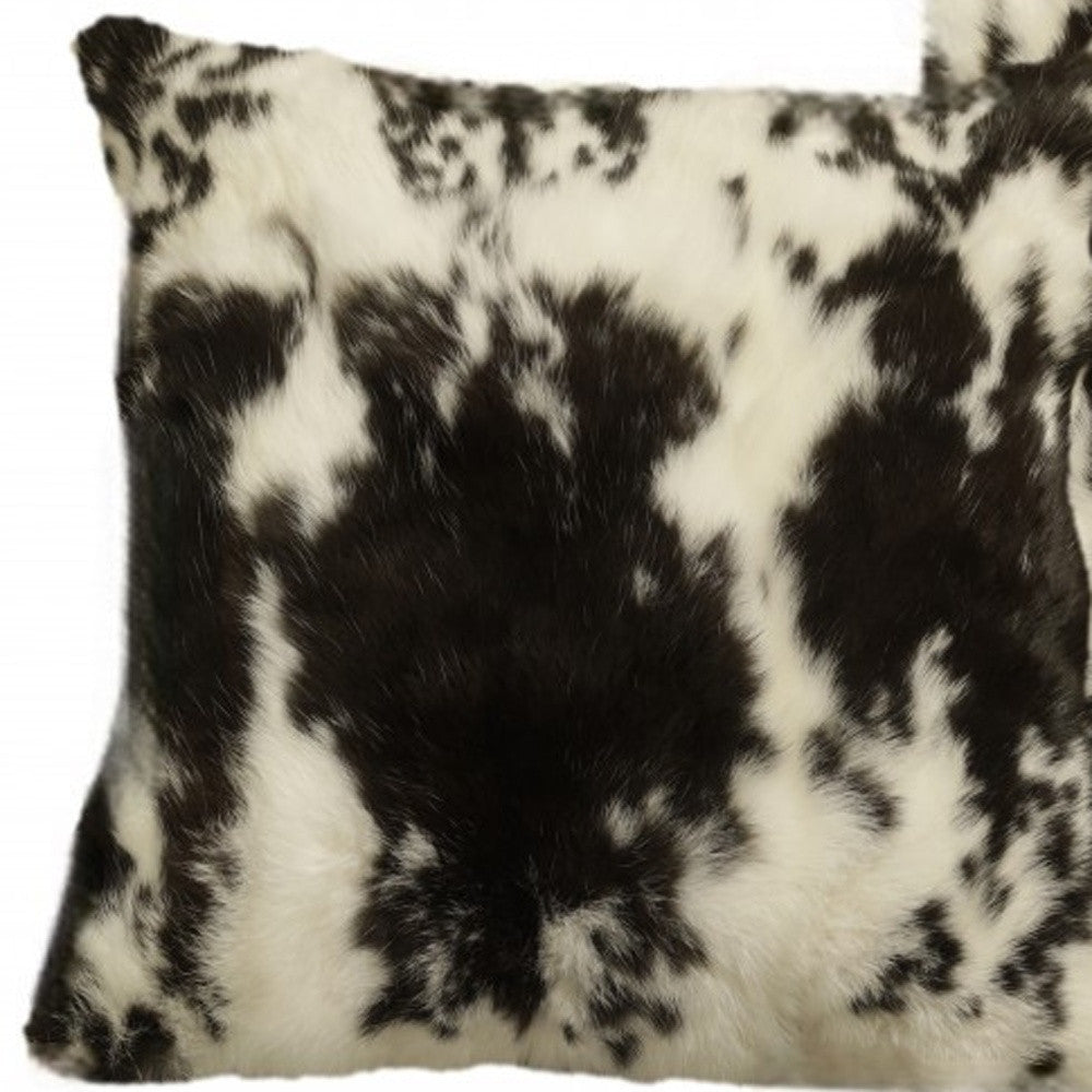 Set of Two 18" Black and White Rabbit Natural Fur Throw Pillow