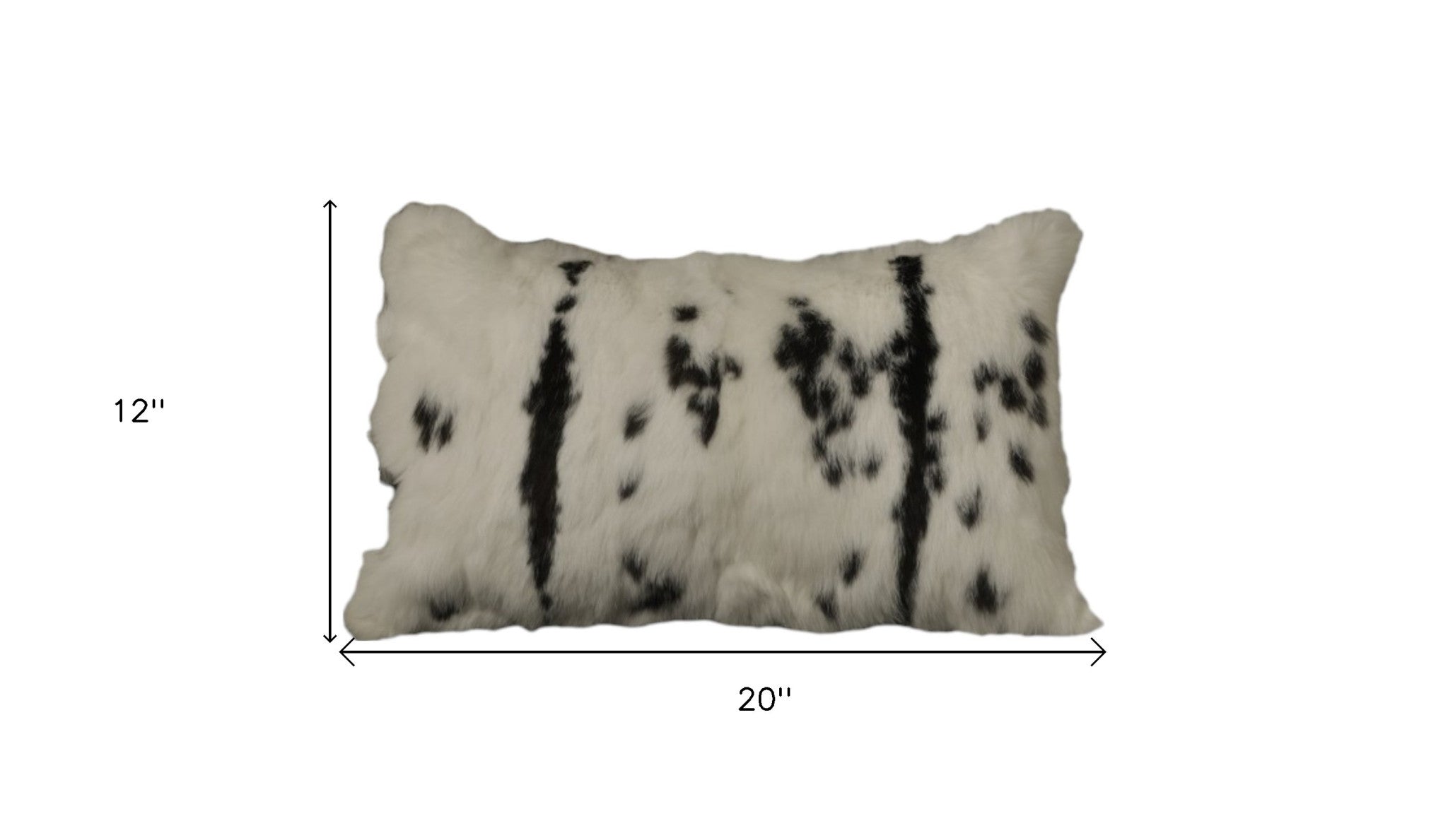 Set Of Two 12" X 20" Black And White Rabbit Zippered Natural Fur Animal Print Throw Pillows