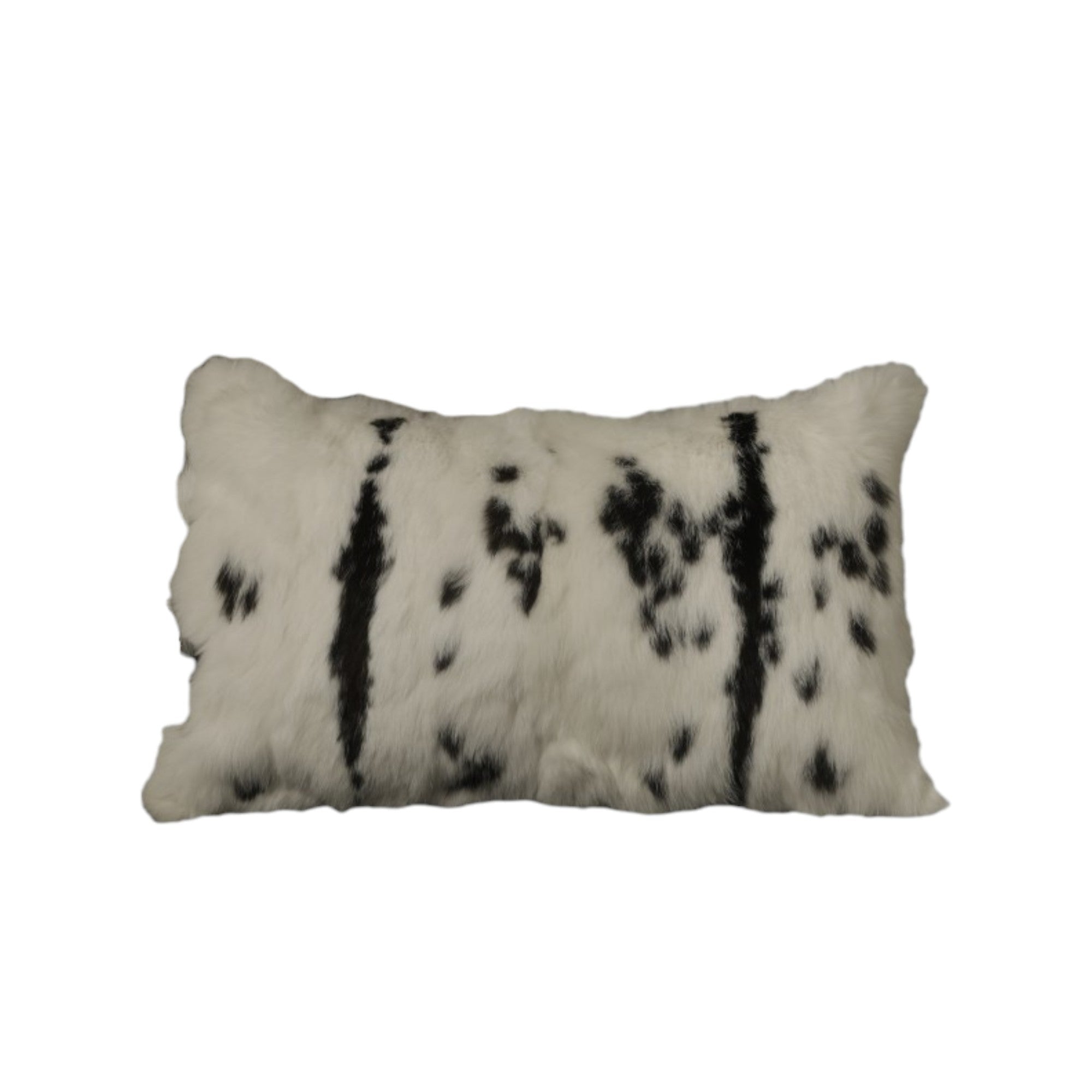 Set Of Two 12" X 20" Black And White Rabbit Zippered Natural Fur Animal Print Throw Pillows