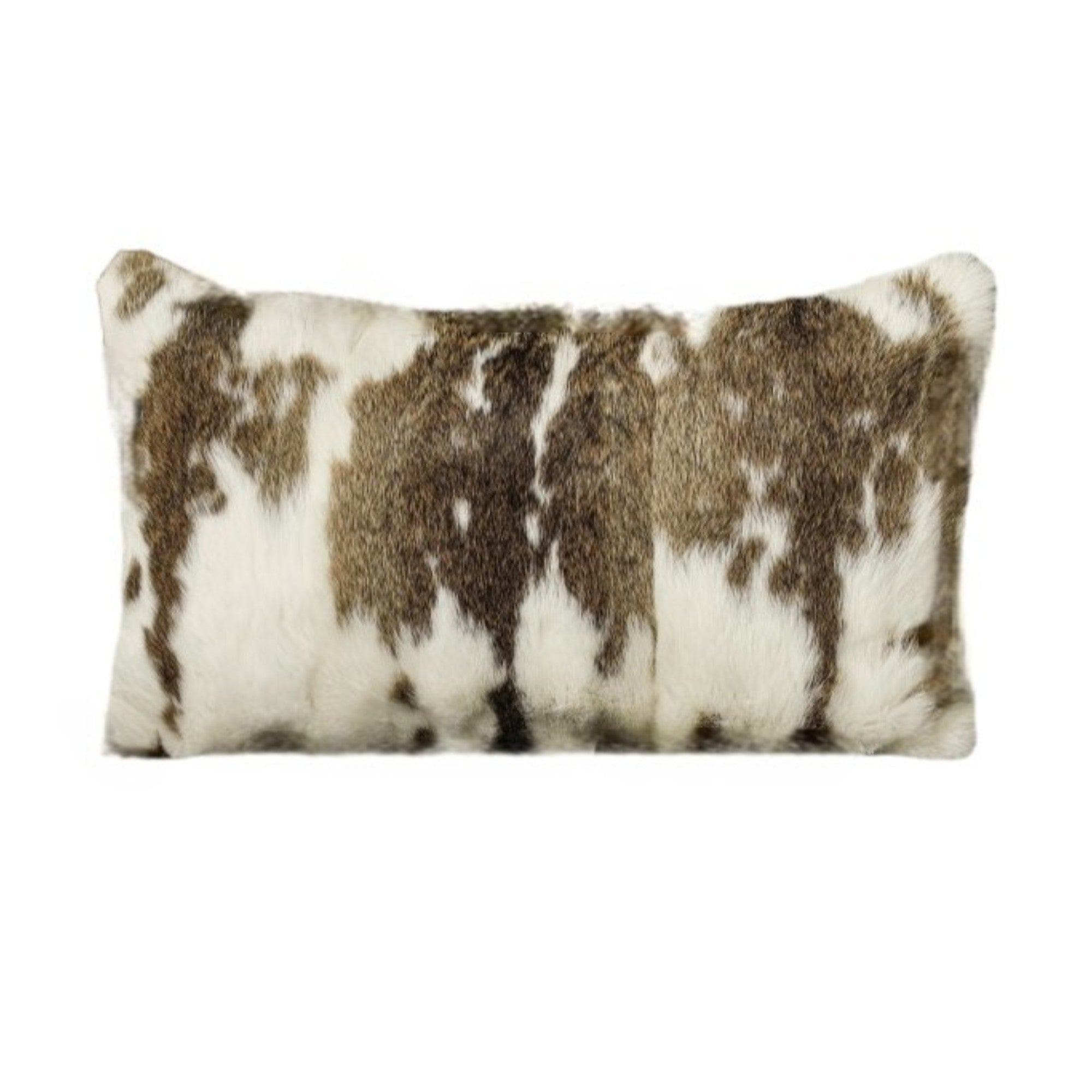 Set of Two 12" X 20" Brown and White Rabbit Natural Fur Throw Pillow