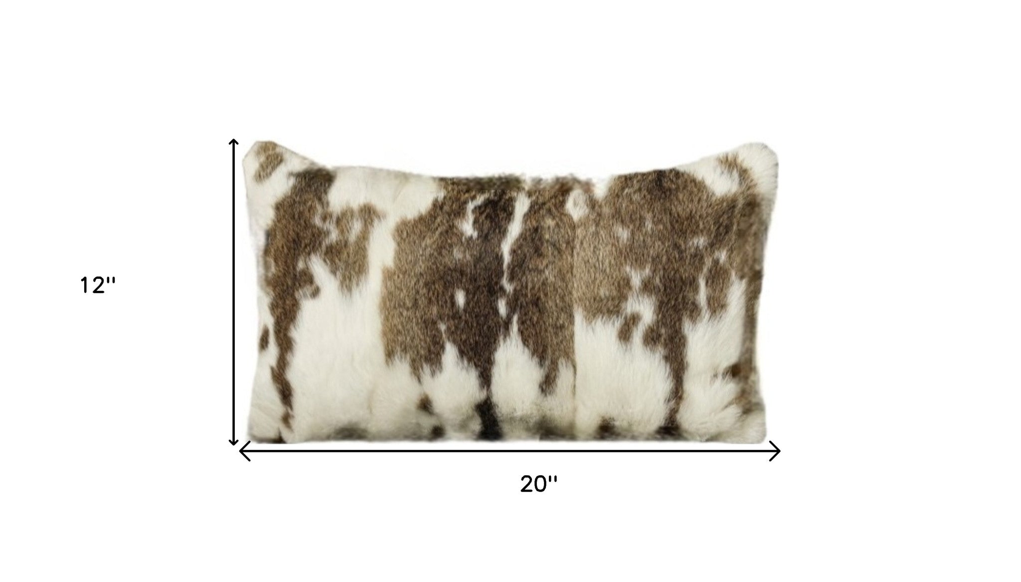 Set of Two 12" X 20" Brown and White Rabbit Natural Fur Throw Pillow