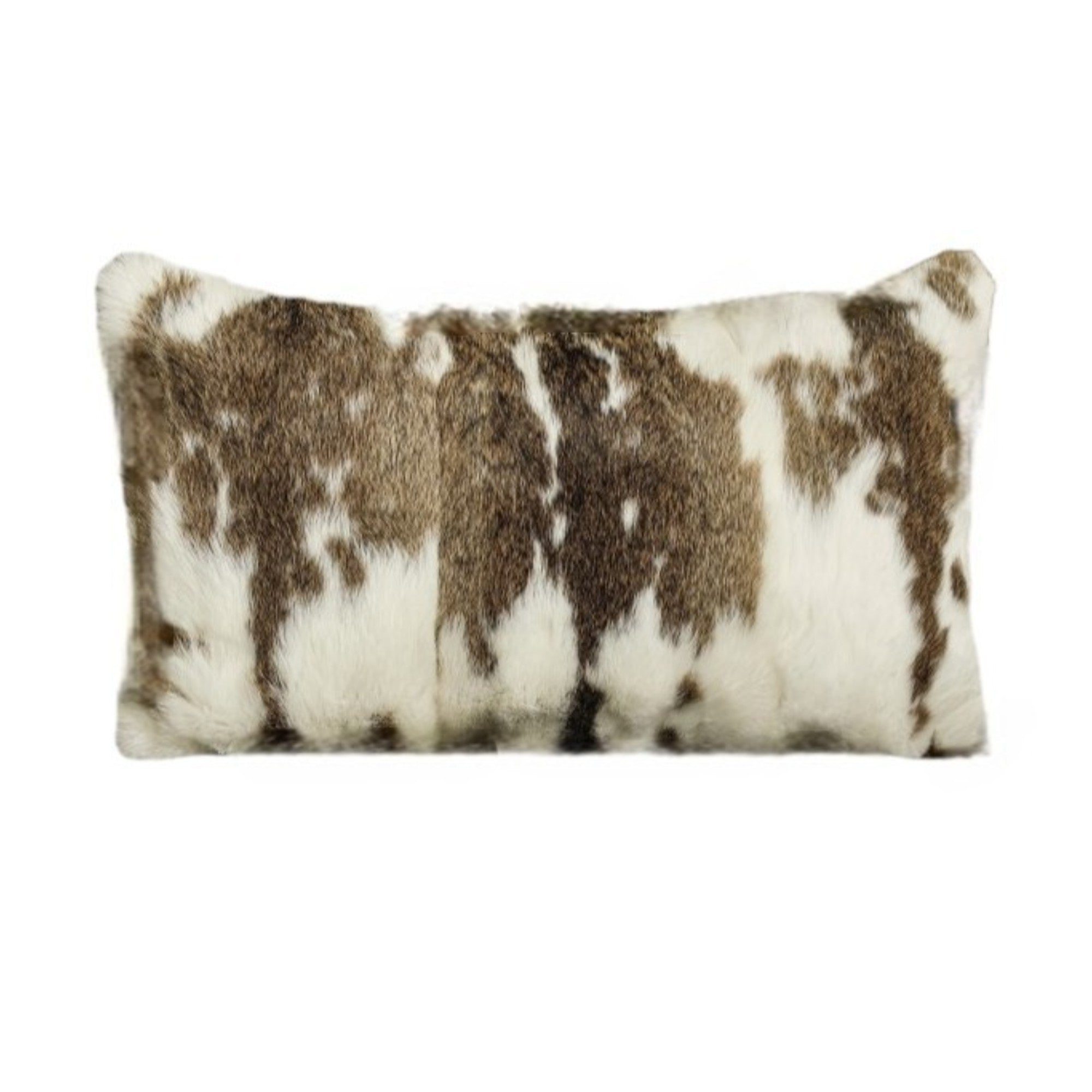 Set of Two 12" X 20" Brown and White Rabbit Natural Fur Throw Pillow