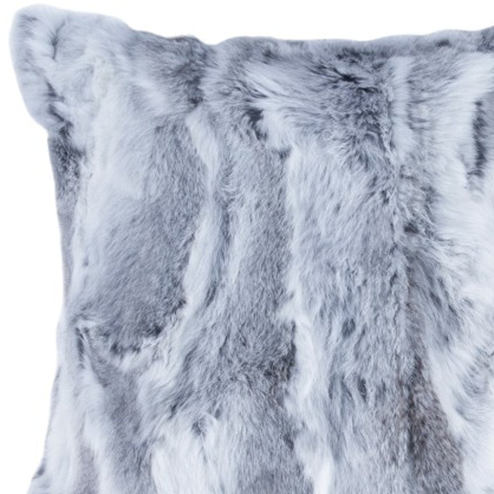 Set Of Two 18" Grey Rabbit Natural Fur Throw Pillows