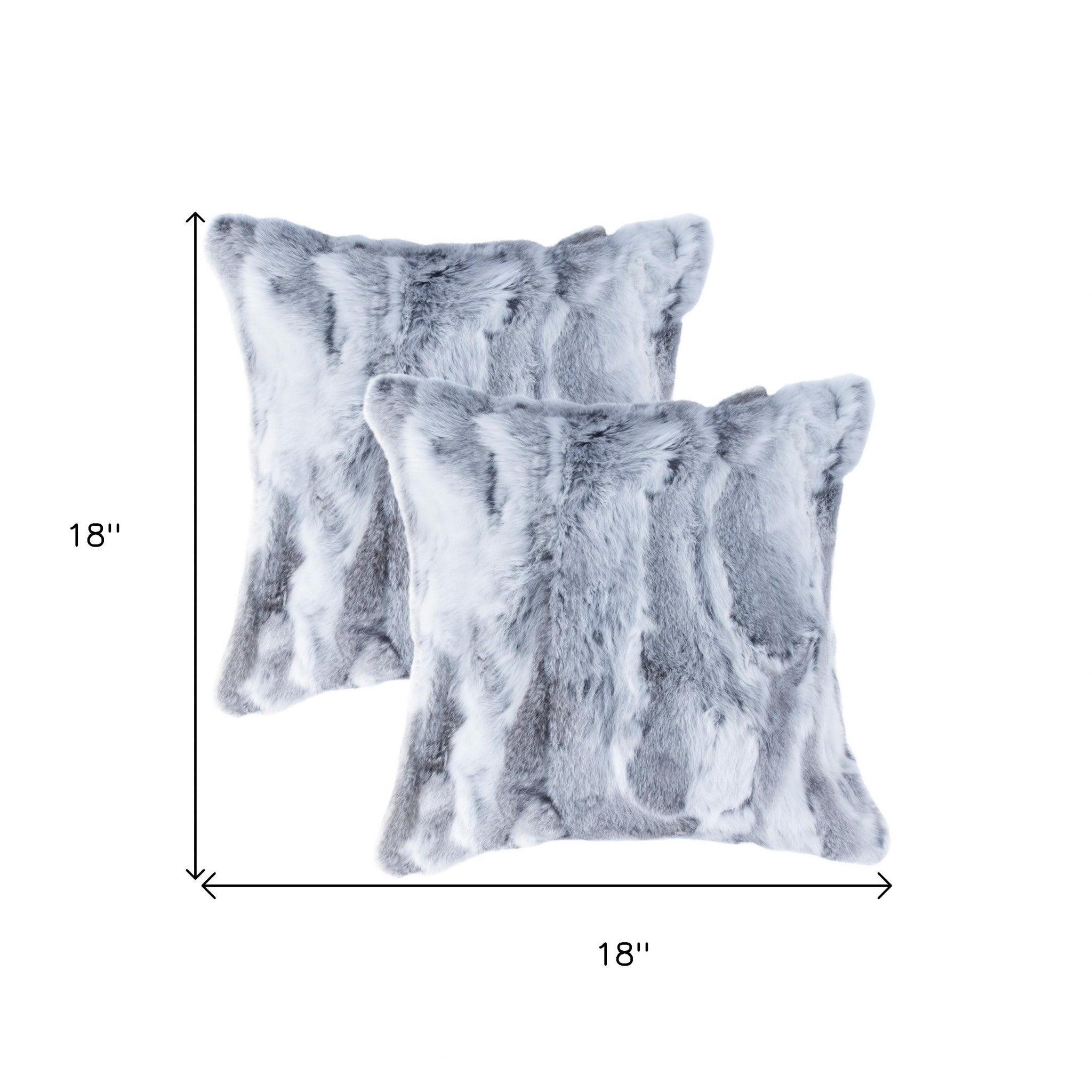 Set Of Two 18" Grey Rabbit Natural Fur Throw Pillows