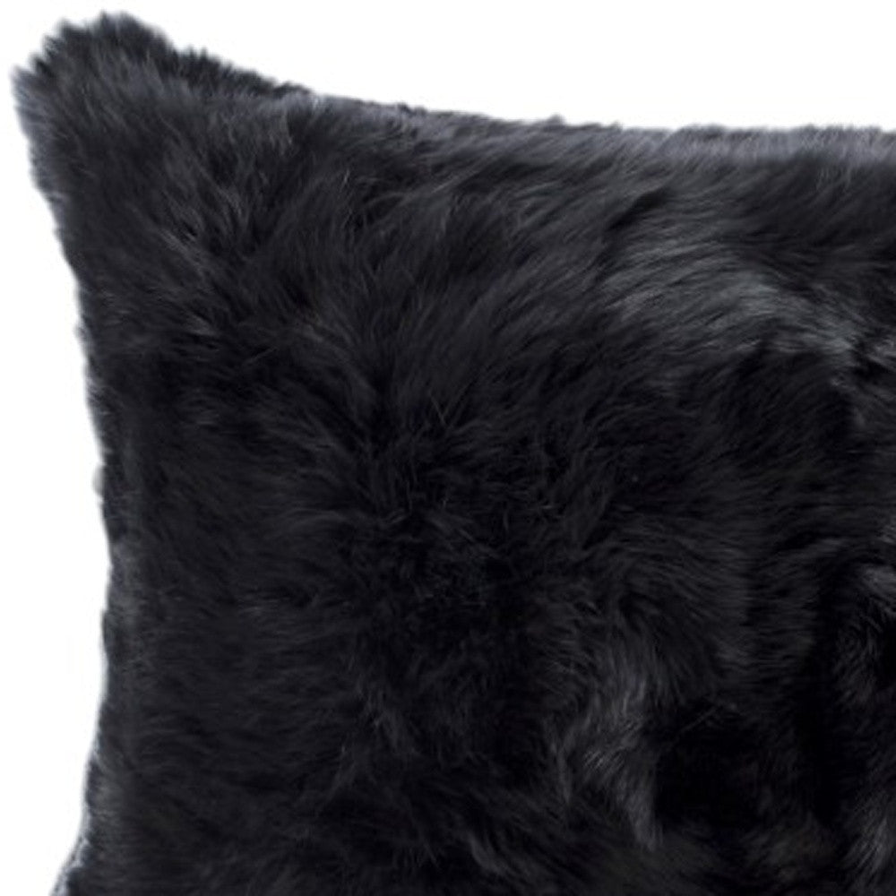 Set of Two 12" X 20" Black Rabbit Natural Fur Throw Pillow