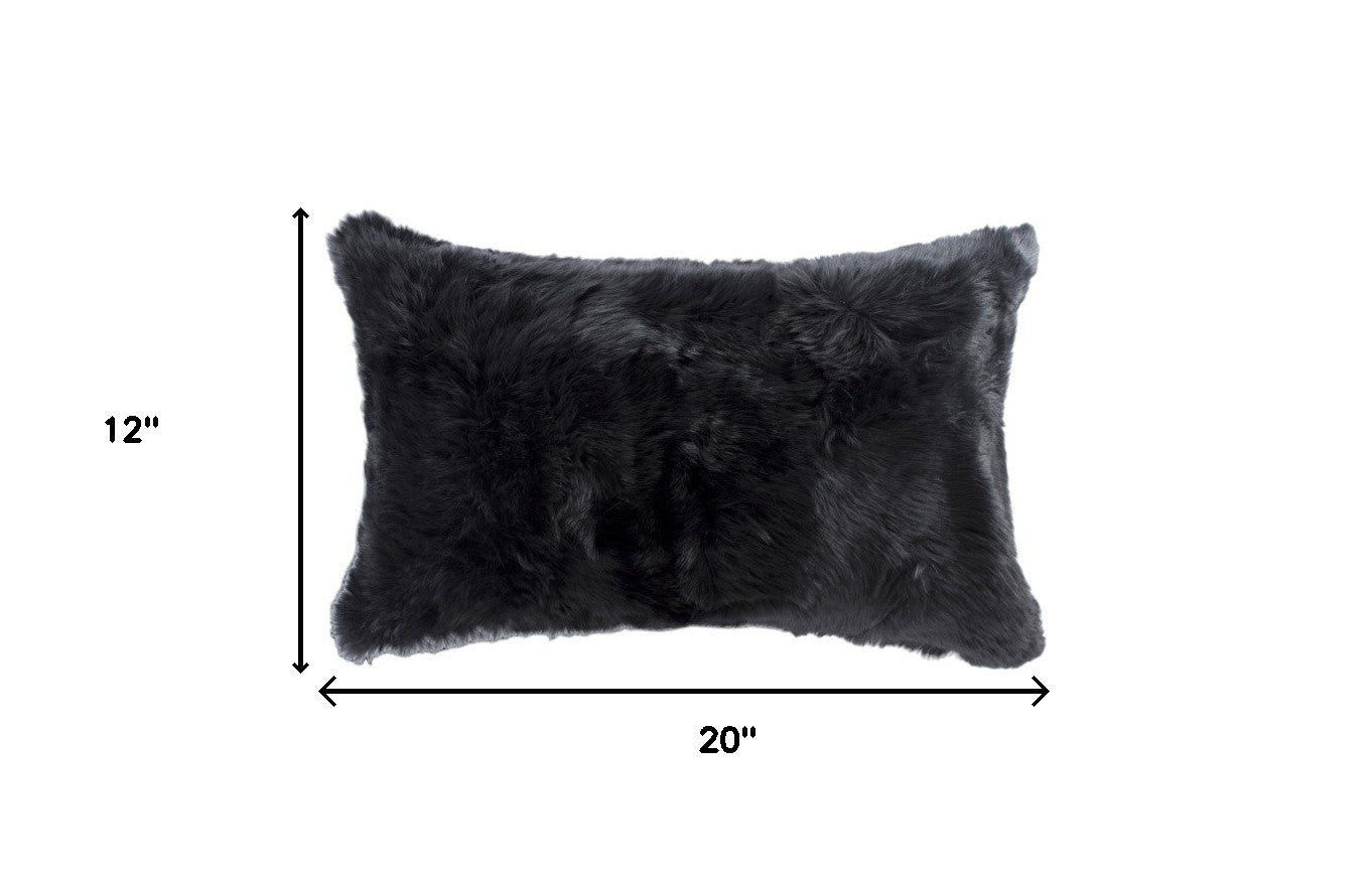 Set of Two 12" X 20" Black Rabbit Natural Fur Throw Pillow