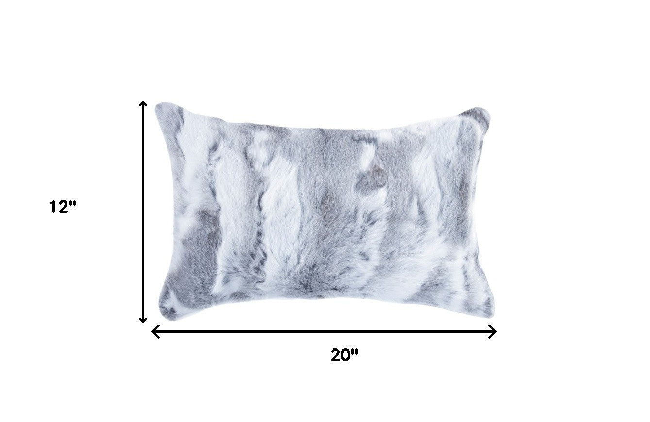 Set of Two 12" X 20" Gray Rabbit Natural Fur Throw Pillow