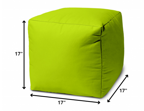 17" Lime Green Canvas Cube Outdoor Pouf Ottoman