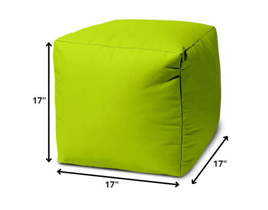 17" Lime Green Canvas Cube Outdoor Pouf Ottoman