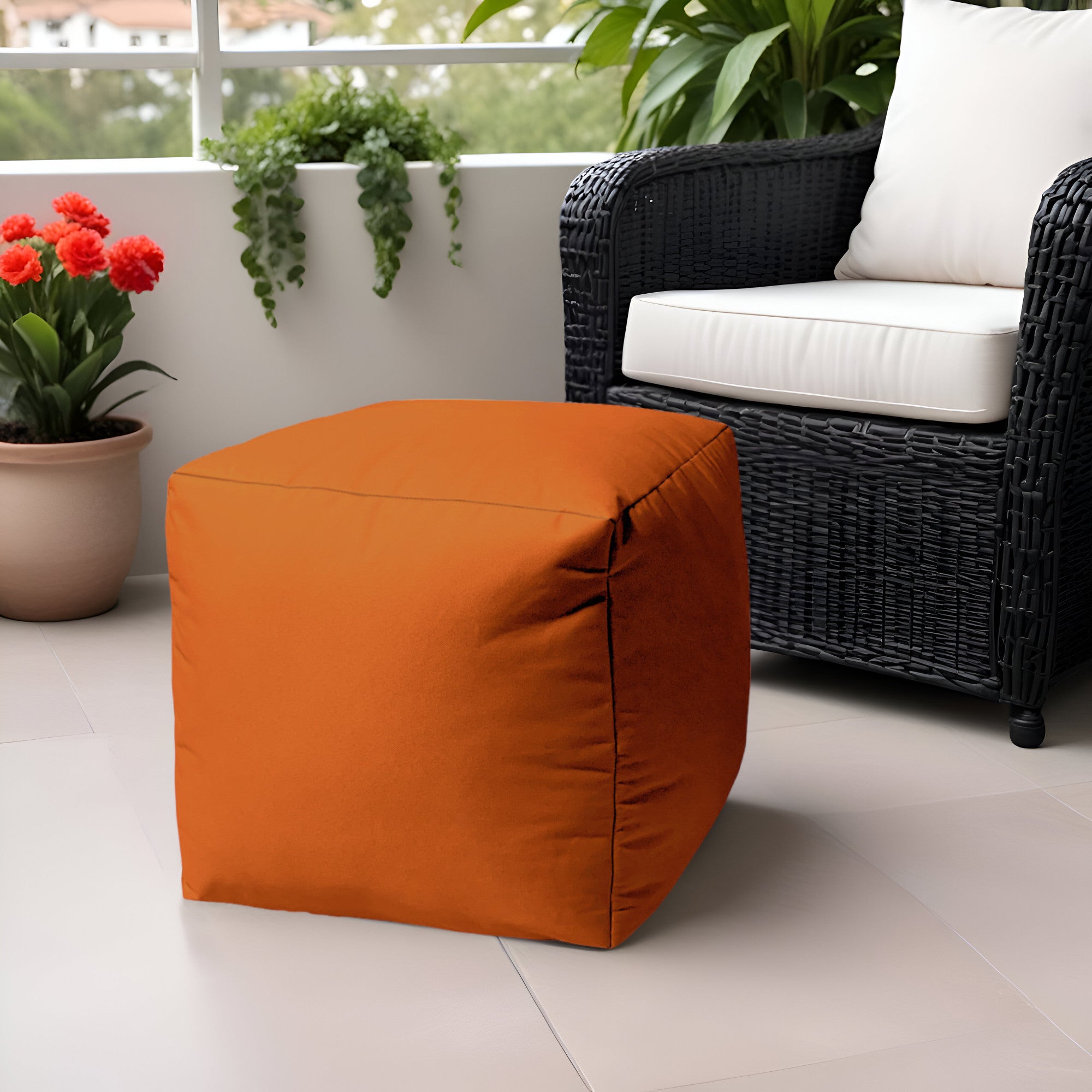 17" Cool Orange Solid Color Indoor Outdoor Pouf Ottoman