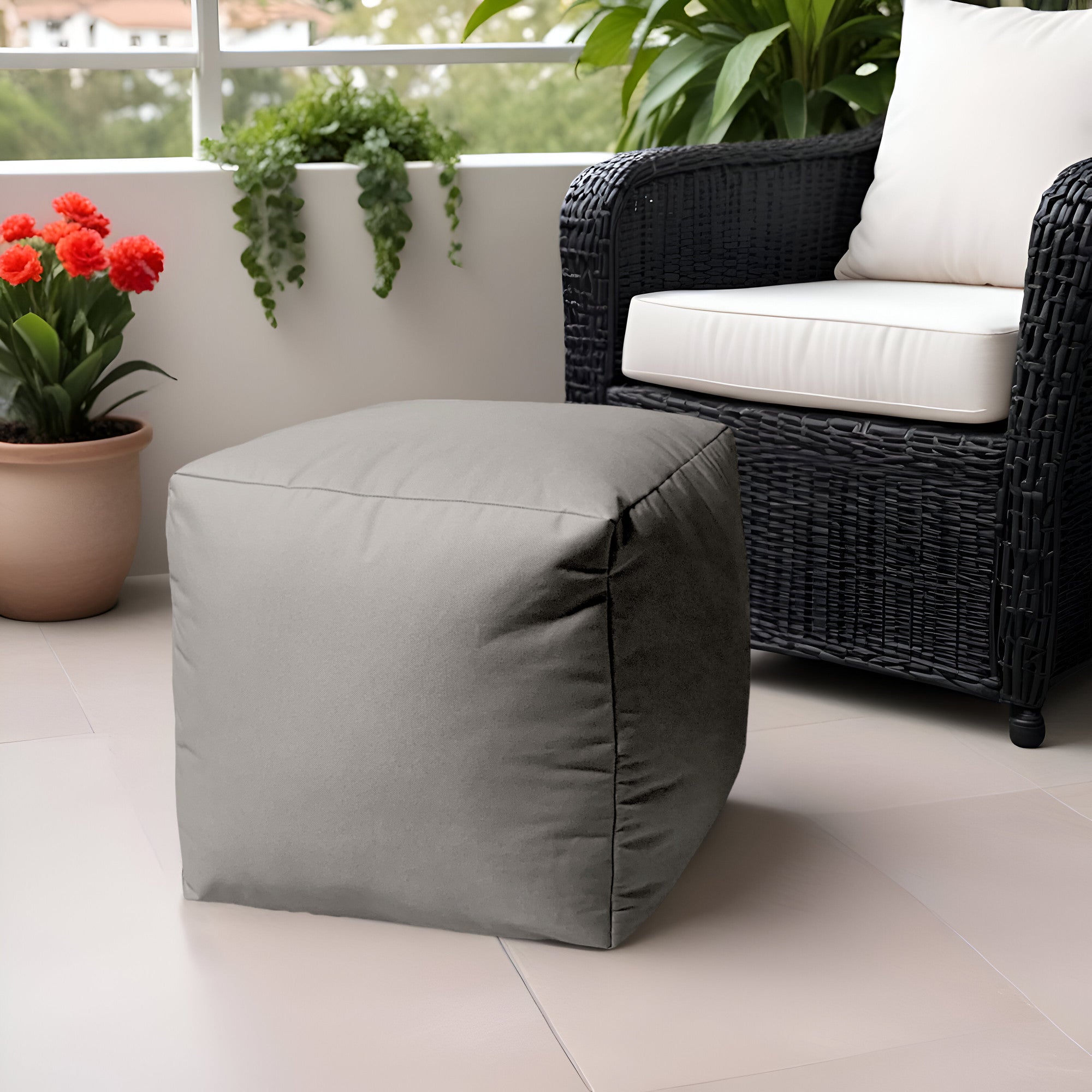 17" Cool Steely Silver Gray Solid Color Indoor Outdoor Pouf Ottoman