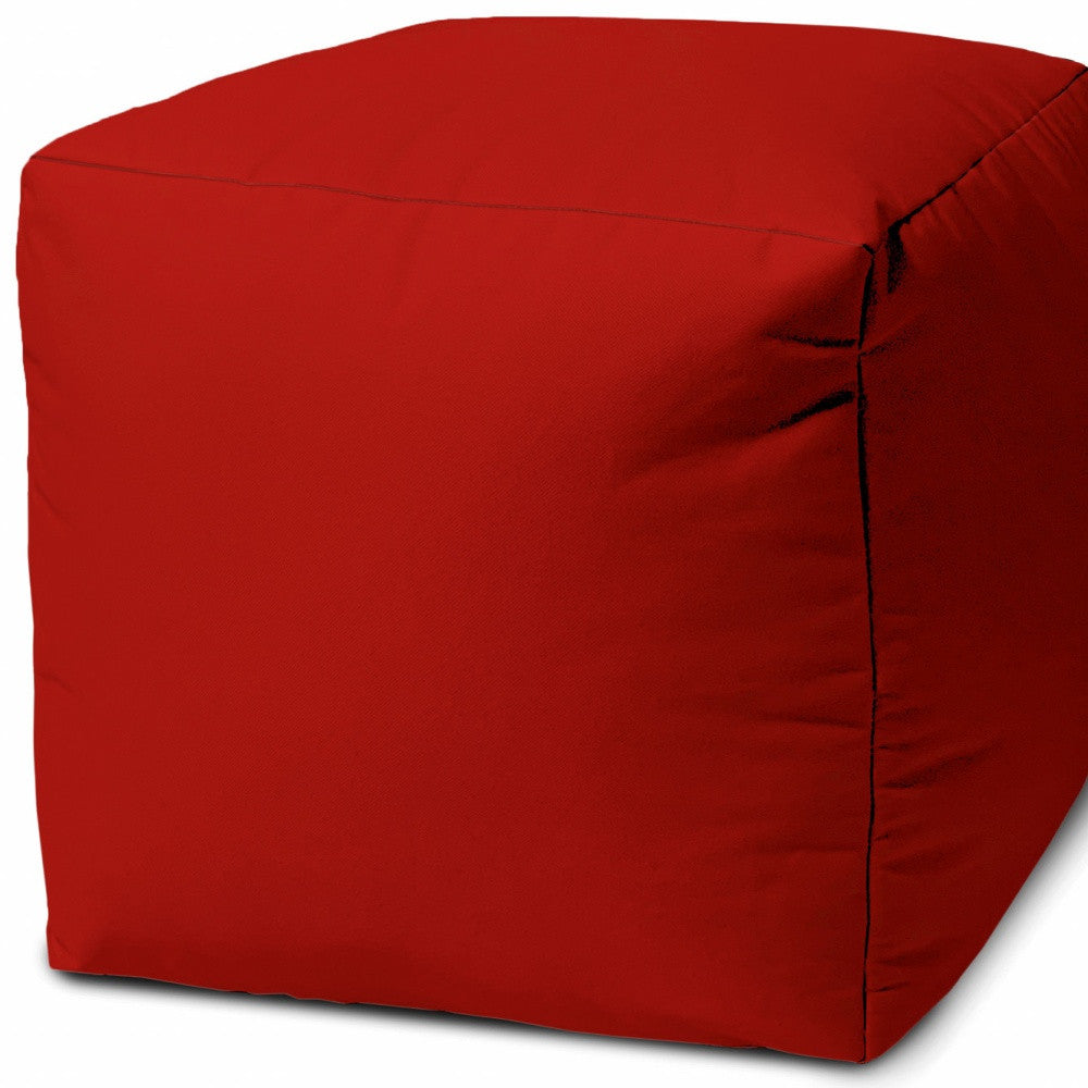 17" Cool Primary Red Solid Color Indoor Outdoor Pouf Ottoman