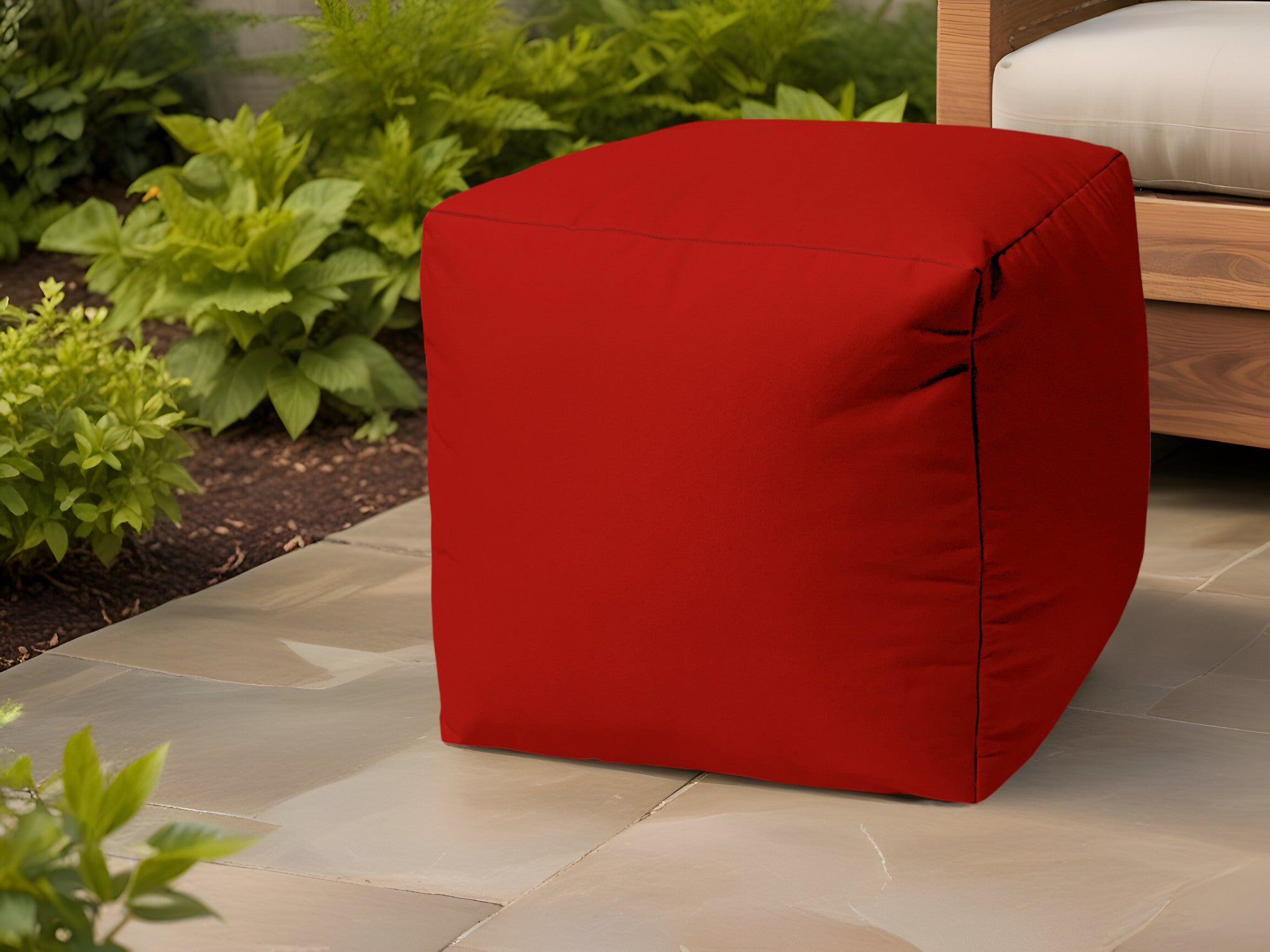 17" Cool Primary Red Solid Color Indoor Outdoor Pouf Ottoman