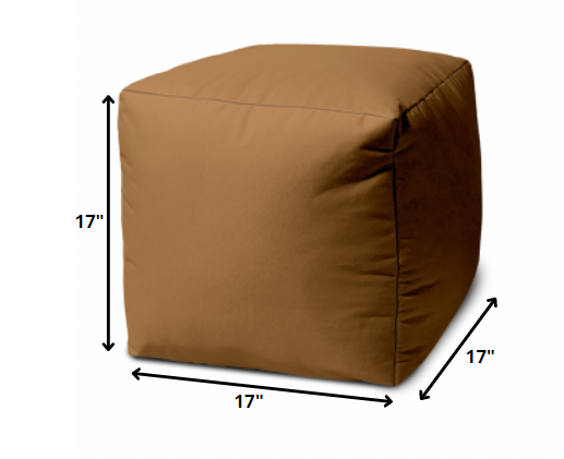 17" Brown Canvas Cube Outdoor Pouf Ottoman