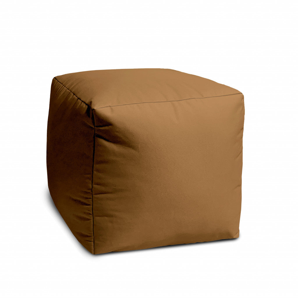 17" Brown Canvas Cube Outdoor Pouf Ottoman