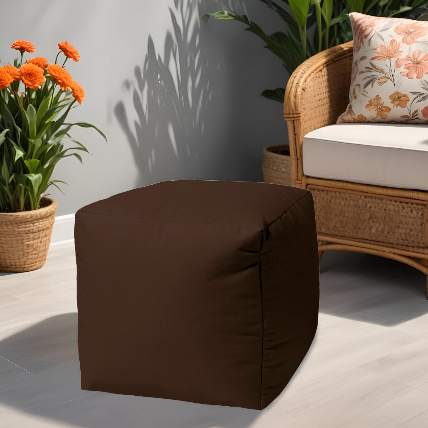 17" Cool Dark Chocolate Brown Solid Color Indoor Outdoor Pouf Ottoman