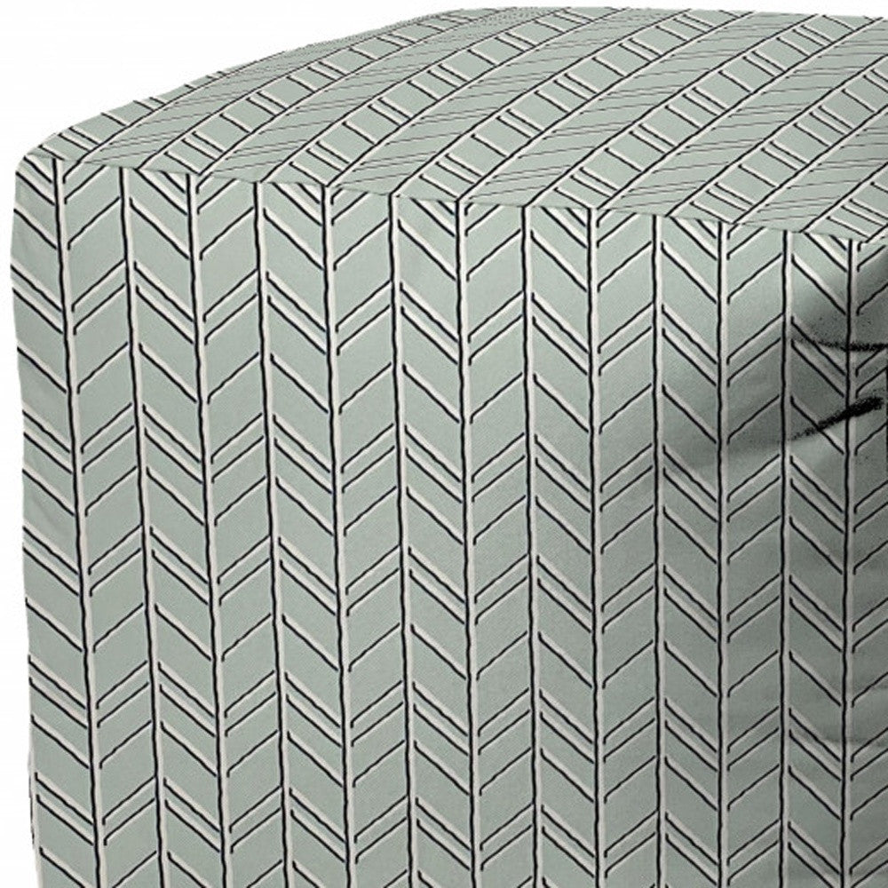 17" Green Polyester Cube Geometric Indoor Outdoor Pouf Ottoman