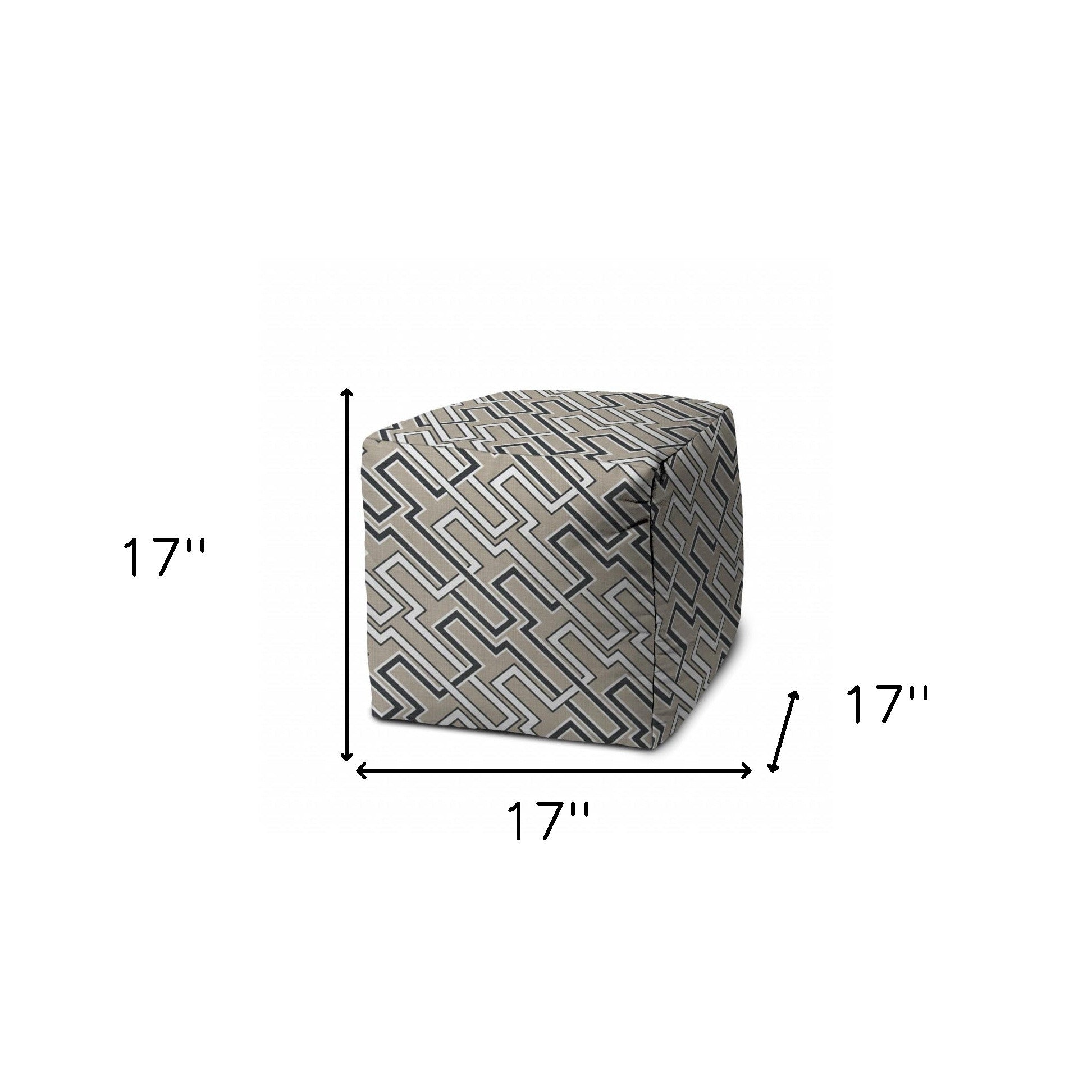 17" Taupe Polyester Cube Geometric Indoor Outdoor Pouf Ottoman