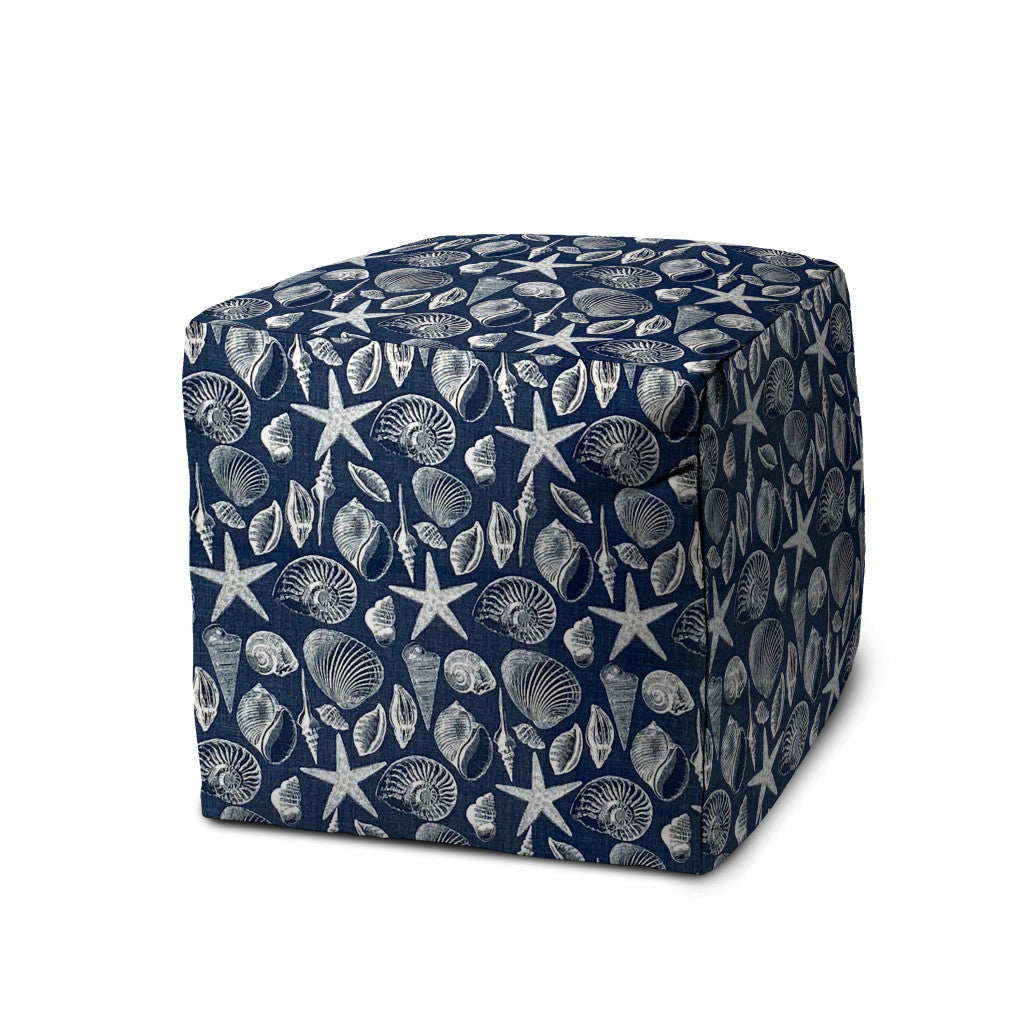 17" Blue Polyester Cube Indoor Outdoor Pouf Ottoman