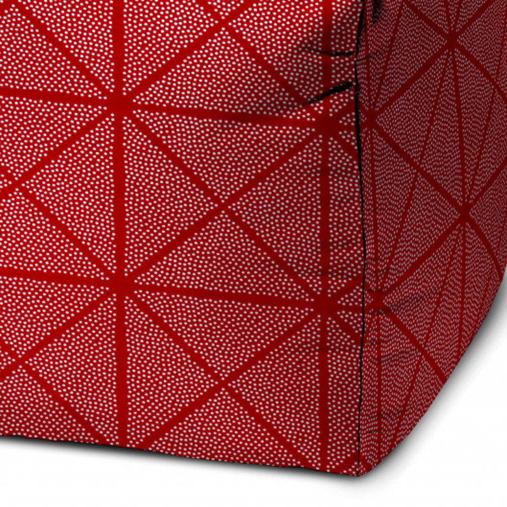 17" Red Polyester Cube Geometric Indoor Outdoor Pouf Ottoman