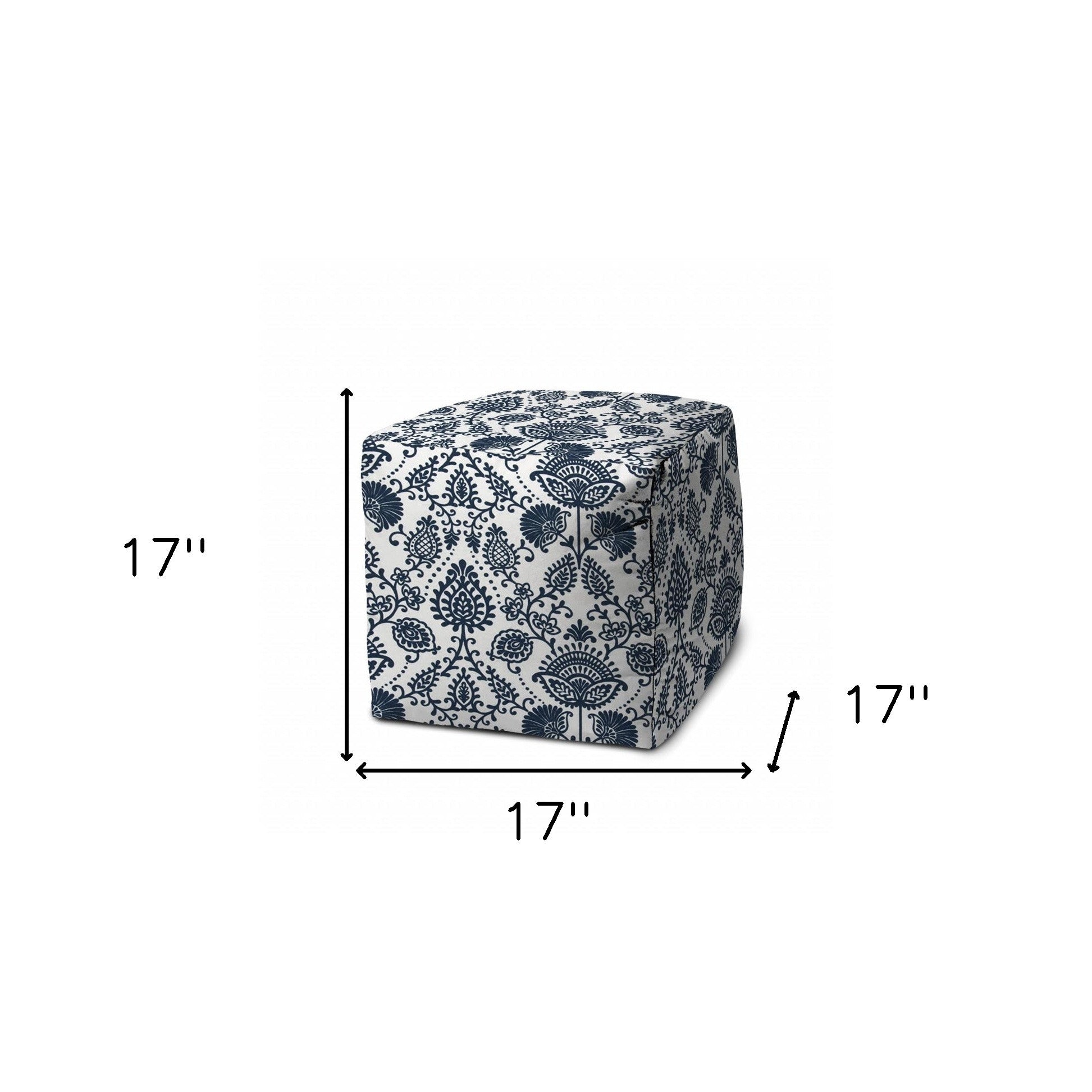 17" Blue Polyester Cube Indoor Outdoor Pouf Ottoman