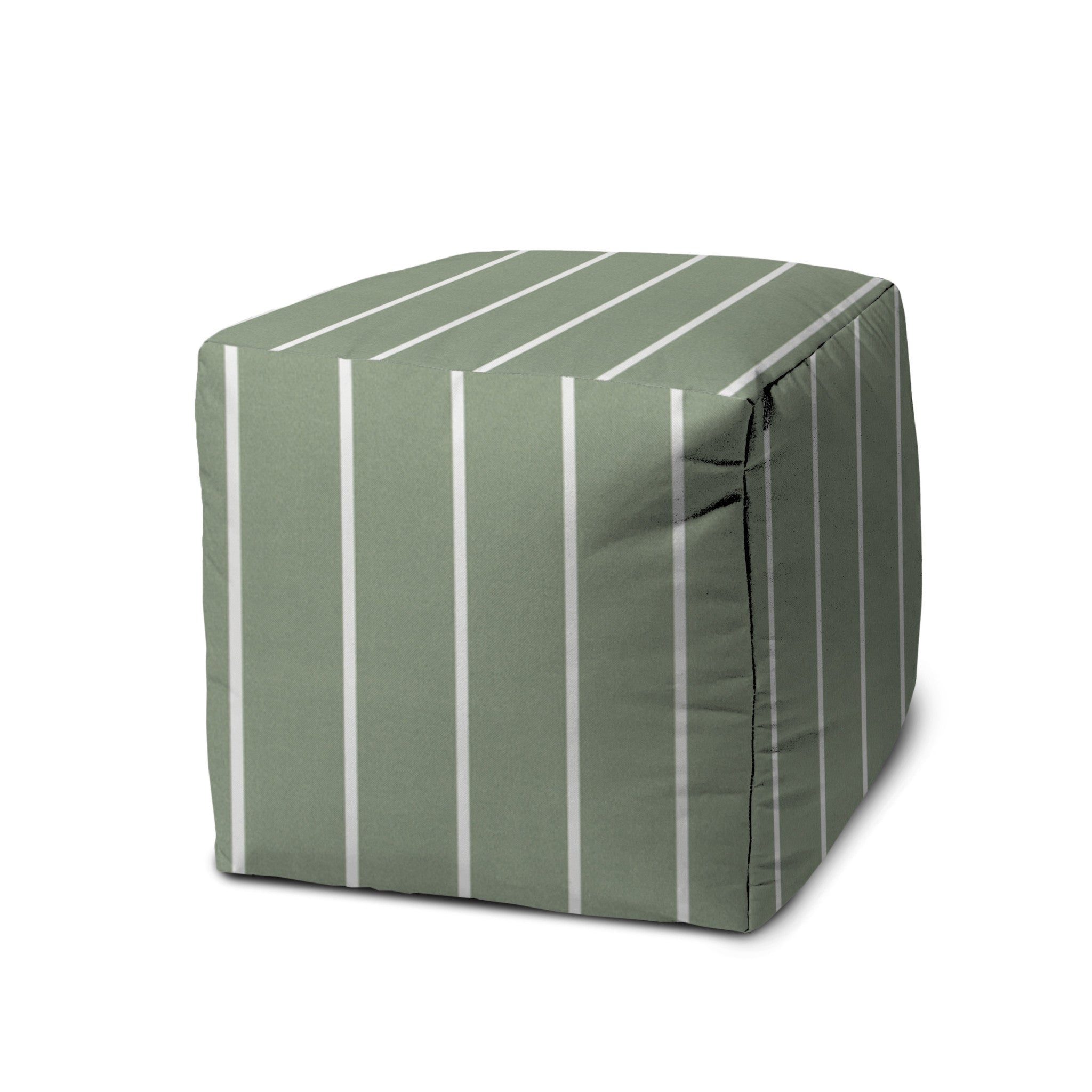 17" Taupe Polyester Cube Striped Indoor Outdoor Pouf Ottoman